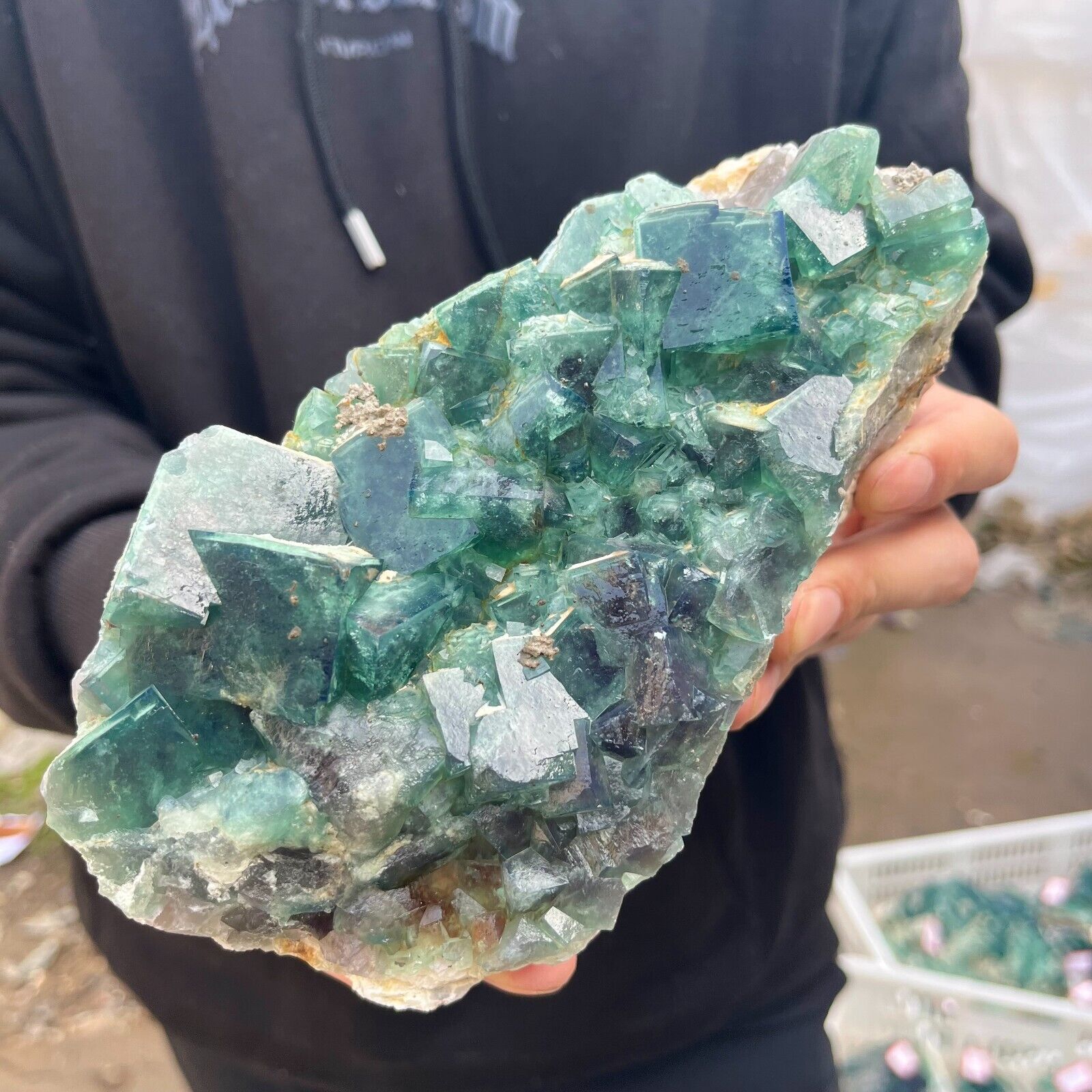 4.5lb Large NATURAL Green Cube FLUORITE Quartz Crystal Cluster Mineral Specimen