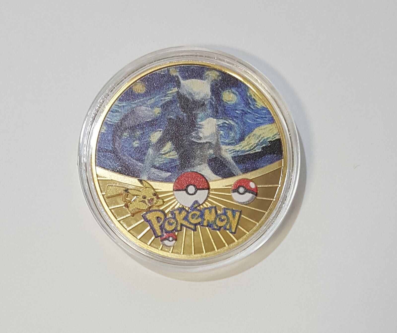 Pokemon Mewtwo Van Gohn Golden collector\'s coin with plastic protector 