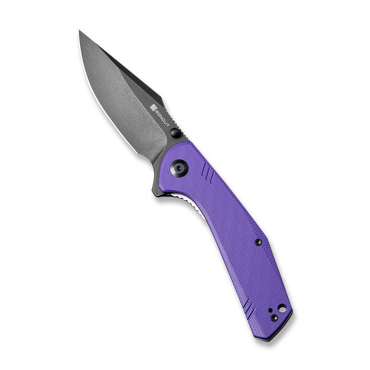 Sencut Actium Folding Knife Purple G10 Handle D2 Drop Point Plain Black SA02D