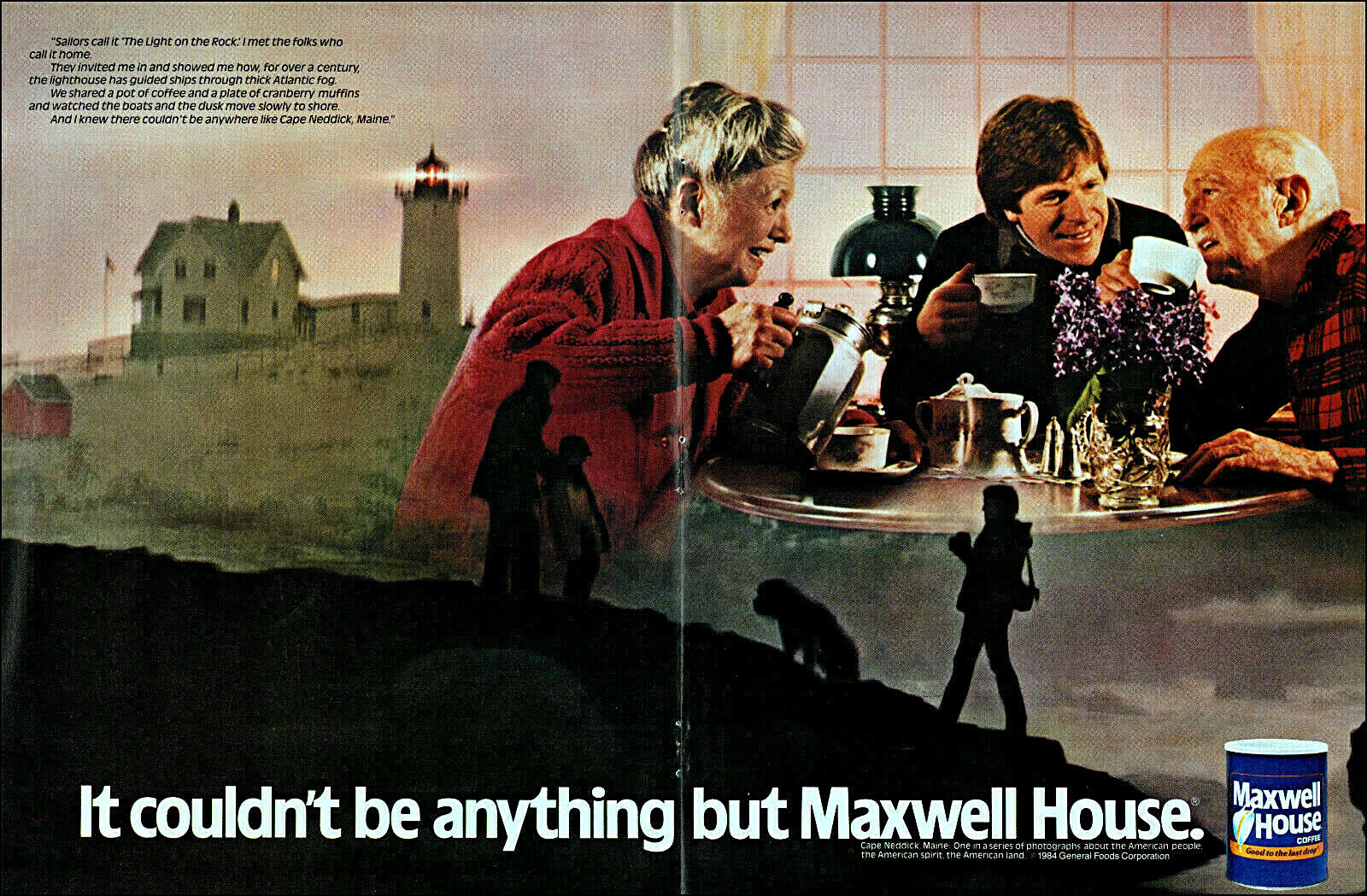 1984 Cape Neddick Maine Coast Lighthouse Maxwell House Coffee photo print ad S20