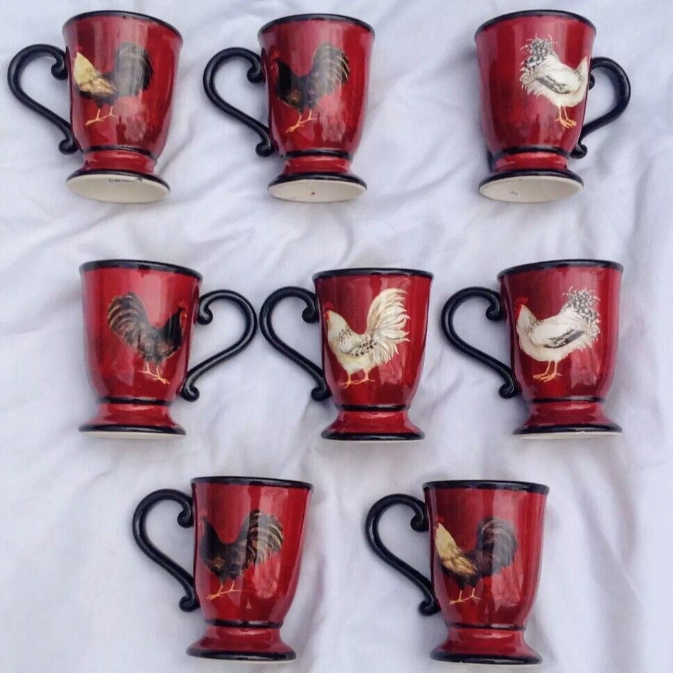 Certified International - Avignon Morning Rooster Set of 8 Mugs, Used