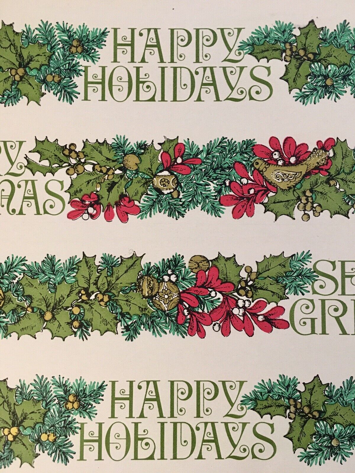 VTG MERRY CHRISTMAS WRAPPING PAPER GIFT WRAP SEASONS GREETINGS HAPPY HOLIDAYS