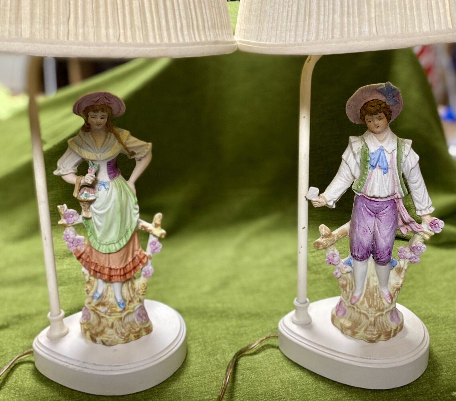 Table Lamps, Vintage, Porcelain Figures, French, Boy and Girl