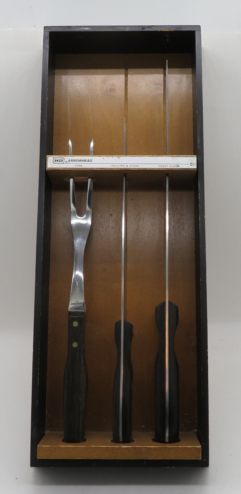 Ekco Arrowhead  Stainless 3 Knife Set Hardwood Handles  Maple Box