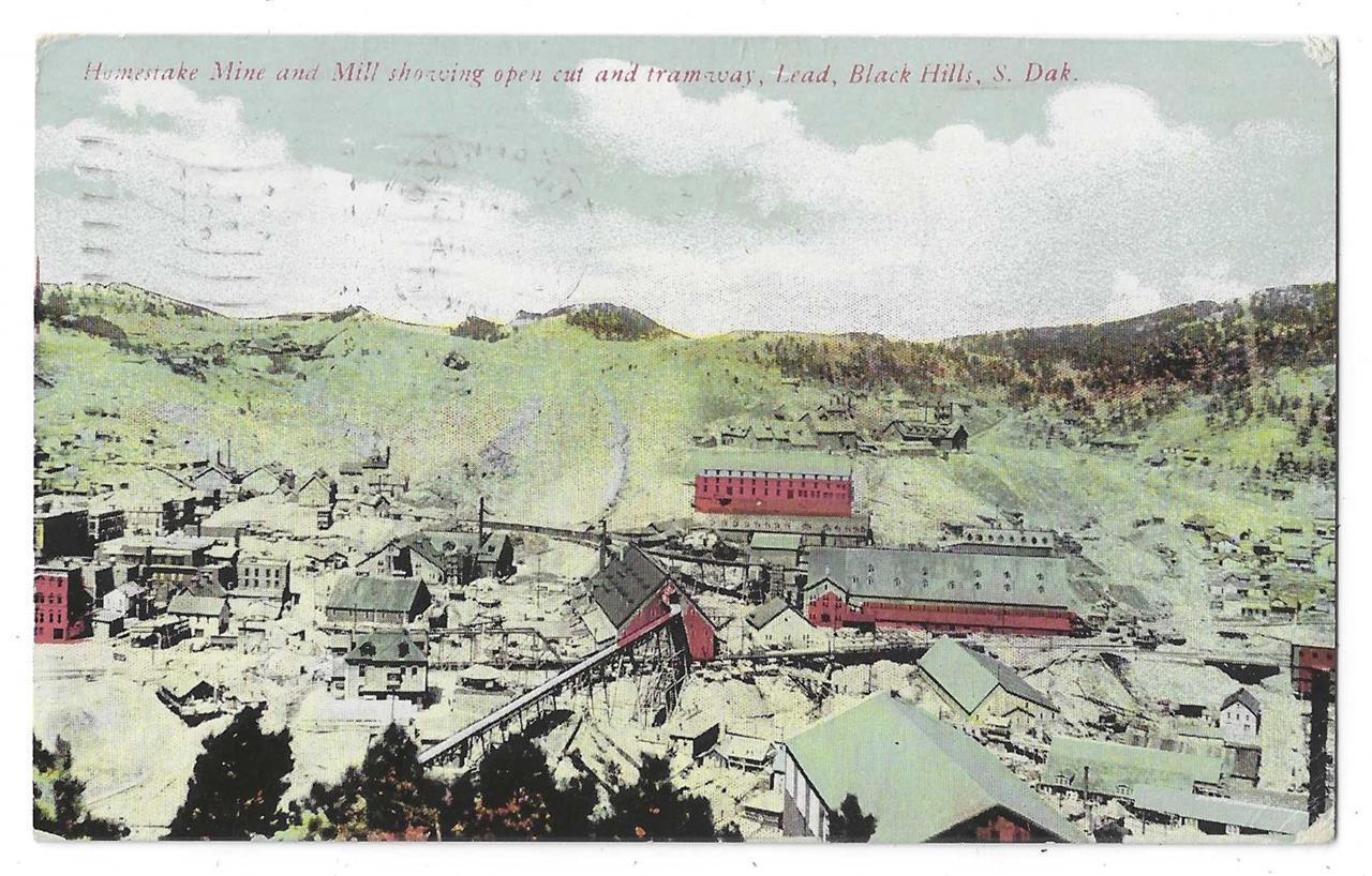 Homestake Mine & Mill, Open Cut Tramway, Lead, Black Hills, South Dakota 1912 PC