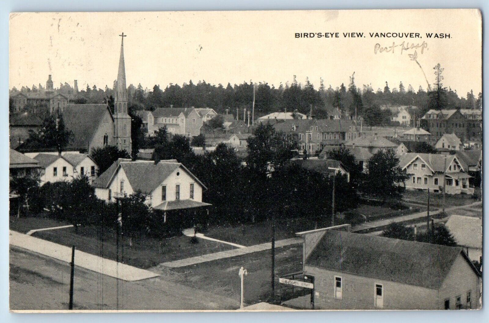 Vancouver Washington Postcard Bird\'s-Eye View Exterior House Street 1910 Vintage