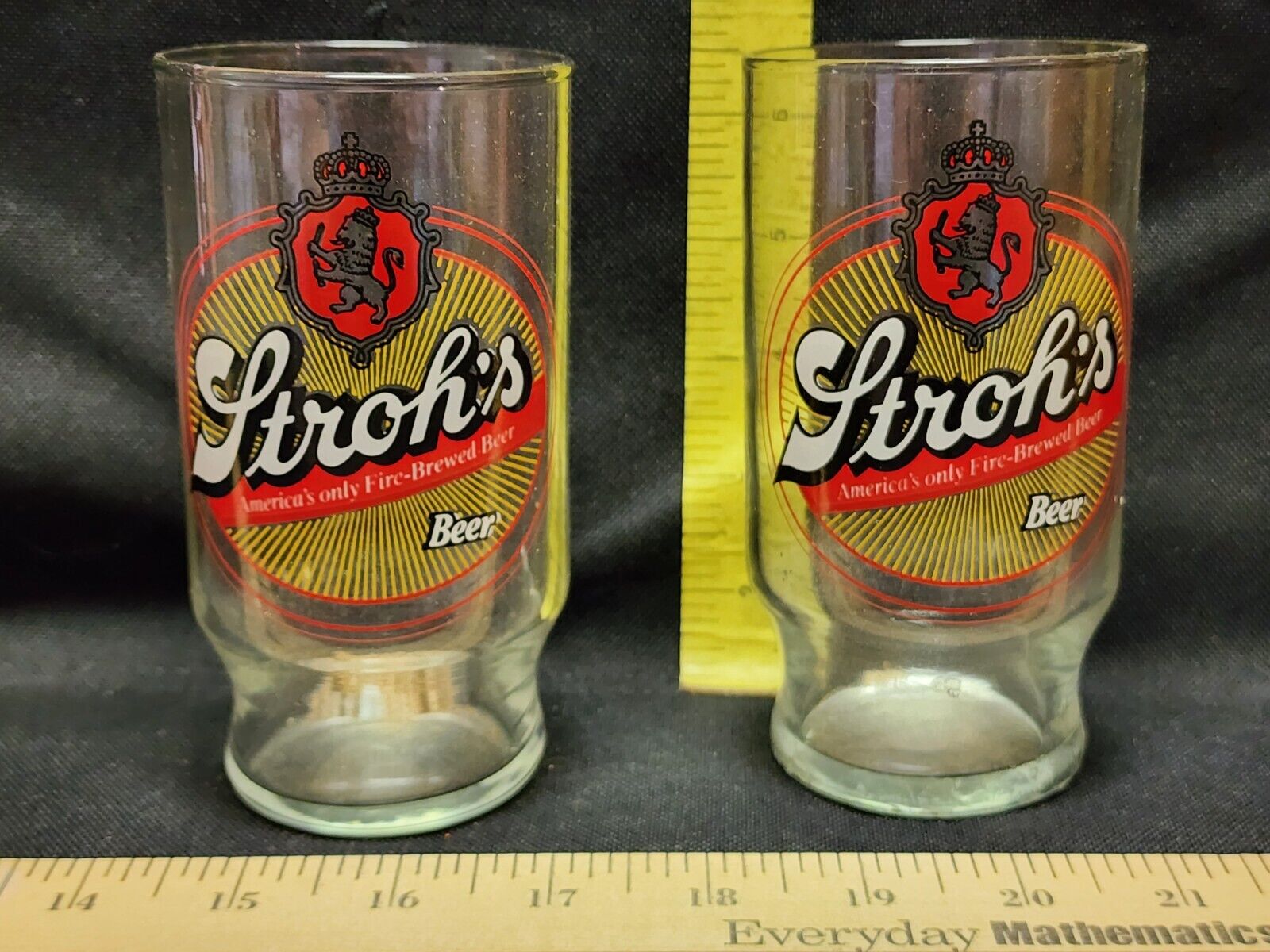 Vintage Lot Of 2 Stroh\'s Beer Glasses America\'s Only Fire Brewed Beer