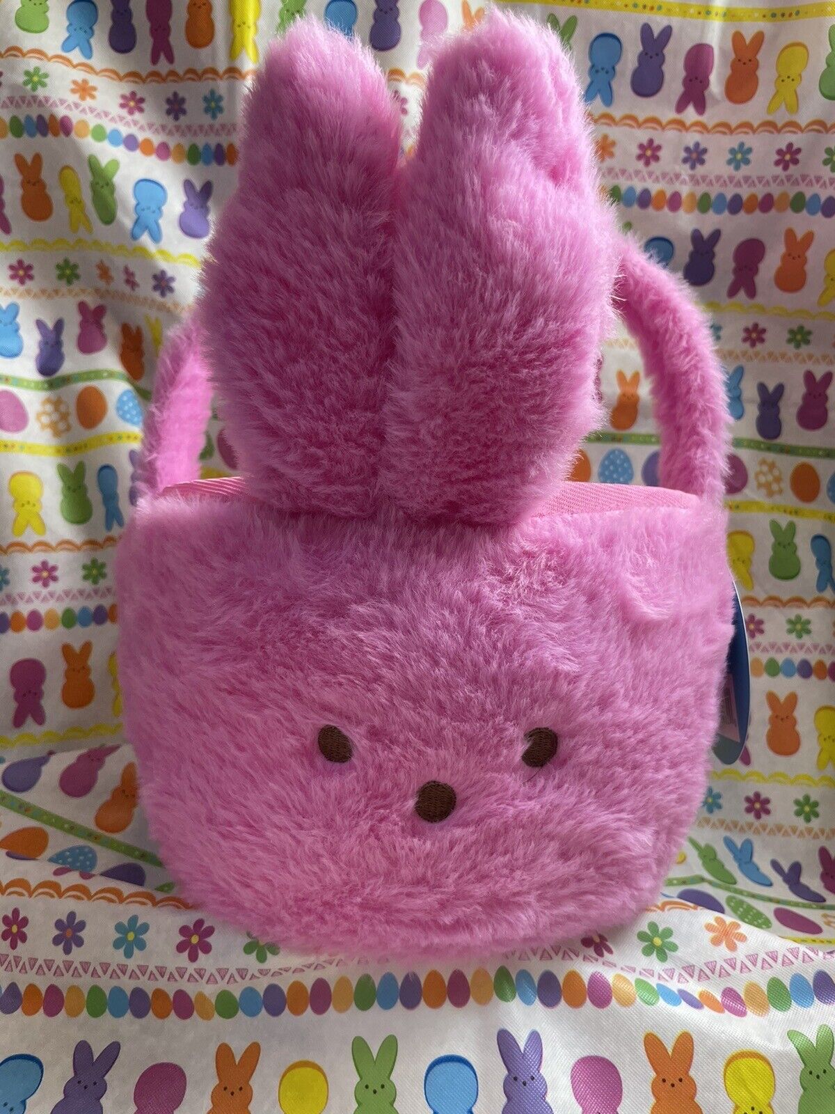 Peeps Plush Bunny Easter Treat Basket 2024 PINK Soft & Fluffy Rabbit 8”🐰💖