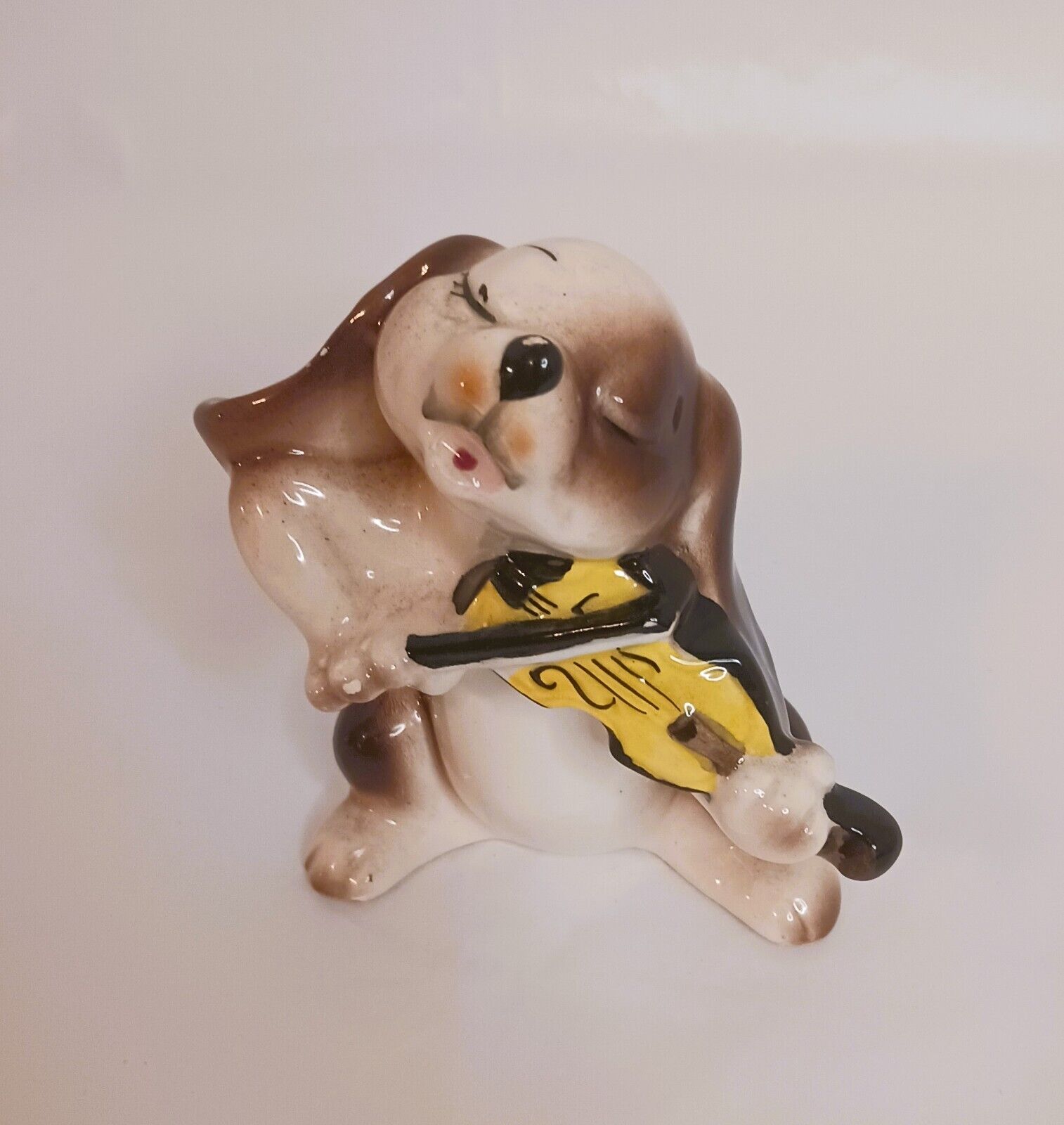 Vintage Playful Porcelain Dog Figurine Playing Violin Japan RARE HTF Read