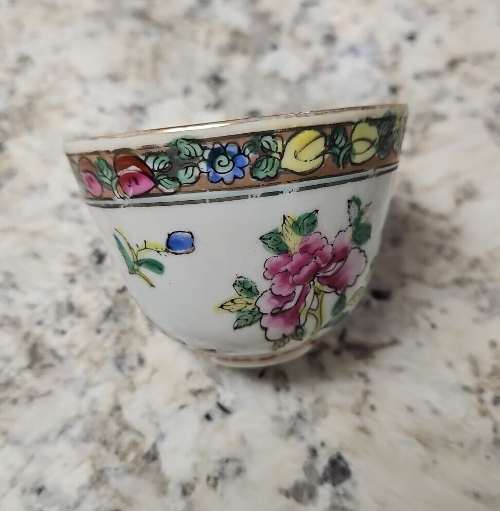 Vintage ACF Rose Porcelain Tea Bowl, Tea Cup, Sake Cup, Hand Painted Hong Kong