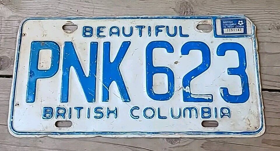 Beautiful British Columbia 1976 License Plate PNK 623 Canada