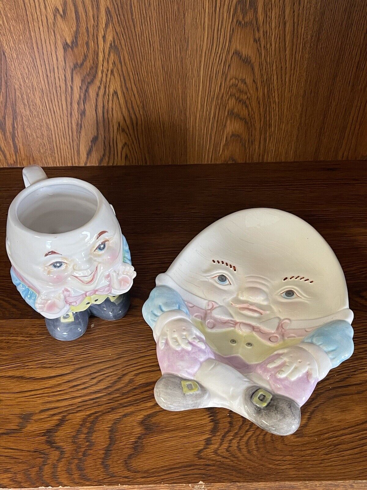 Vintage Humpty Dumpty Mug And Plate Set Anthropomorphic Hand Painted Kitschy