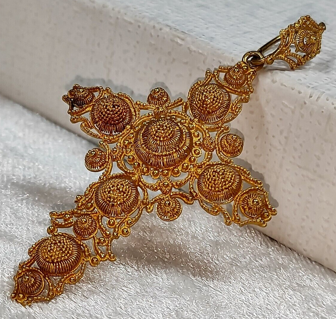 ONE OF A KIND HANDMADE ANTIQUE CROSS Filigree SOLID GOLD 18K FROM 1820 