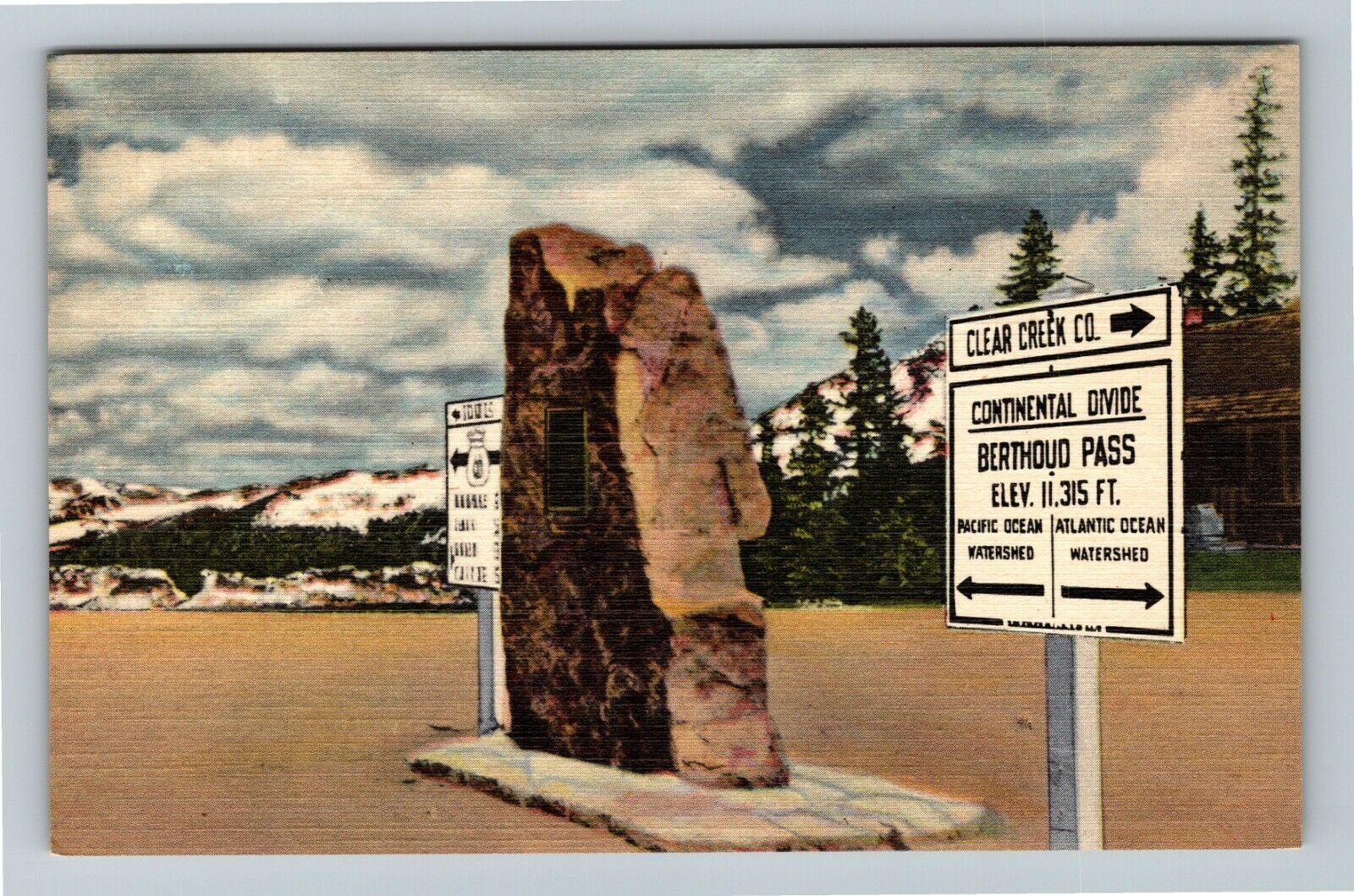 Berthoud Pass CO-Colorado, Markers At Summit Vintage Souvenir Postcard