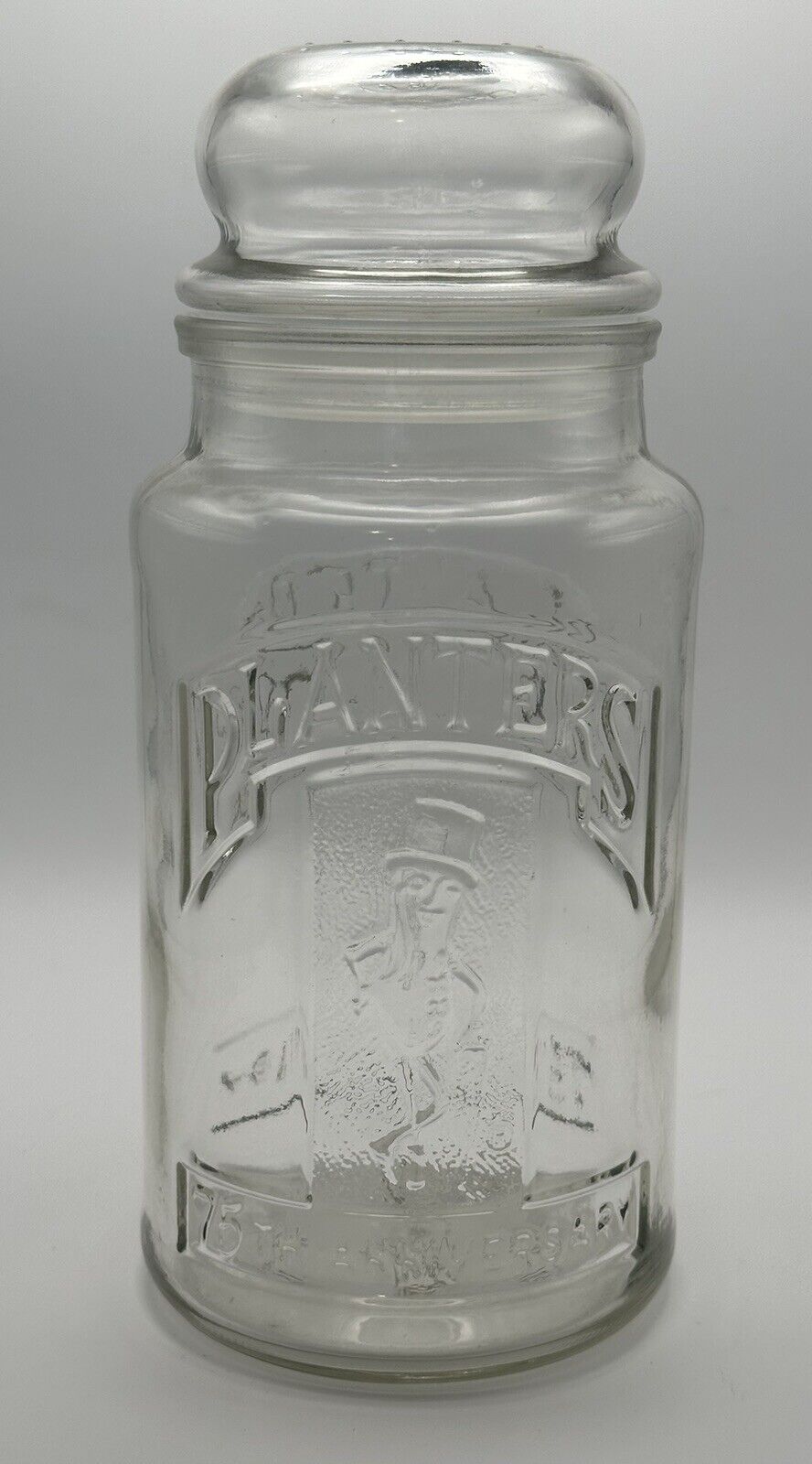 Vintage Planters Mr. Peanut 75th Anniversary 1906-1981 Glass Jar Embossed