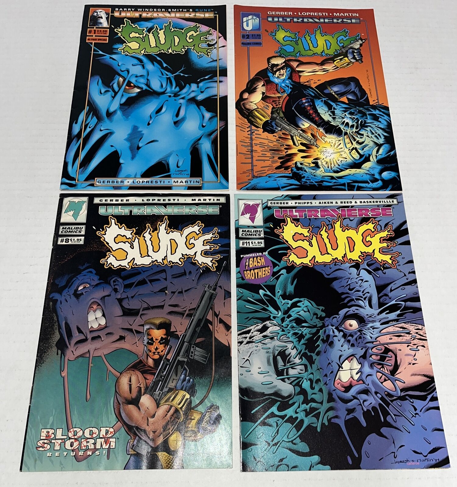 Sludge. Lot Of 4/ #1, 2, 8, 11  Ultraverse 1993 Malibu Comic