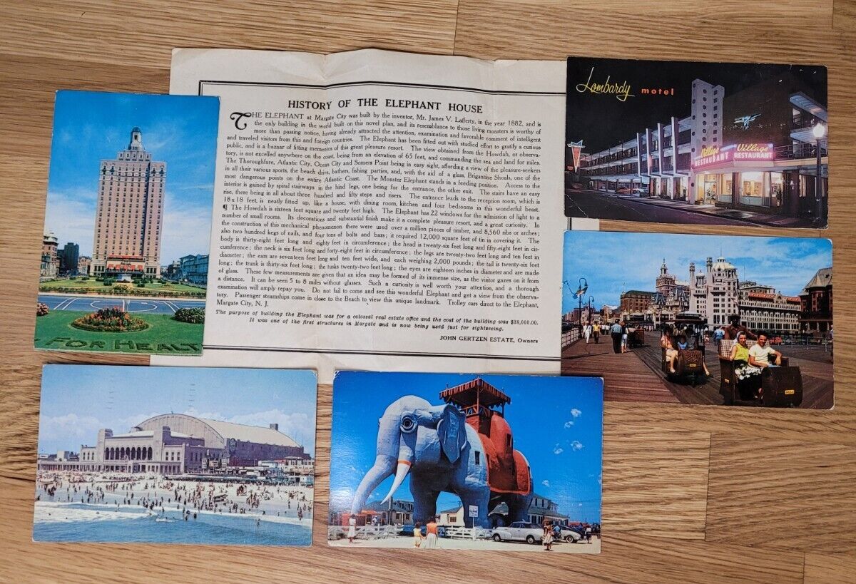 VINTAGE Atlantic City Postcard Lot Elephant House Hotel Lombardy Photo Note Card