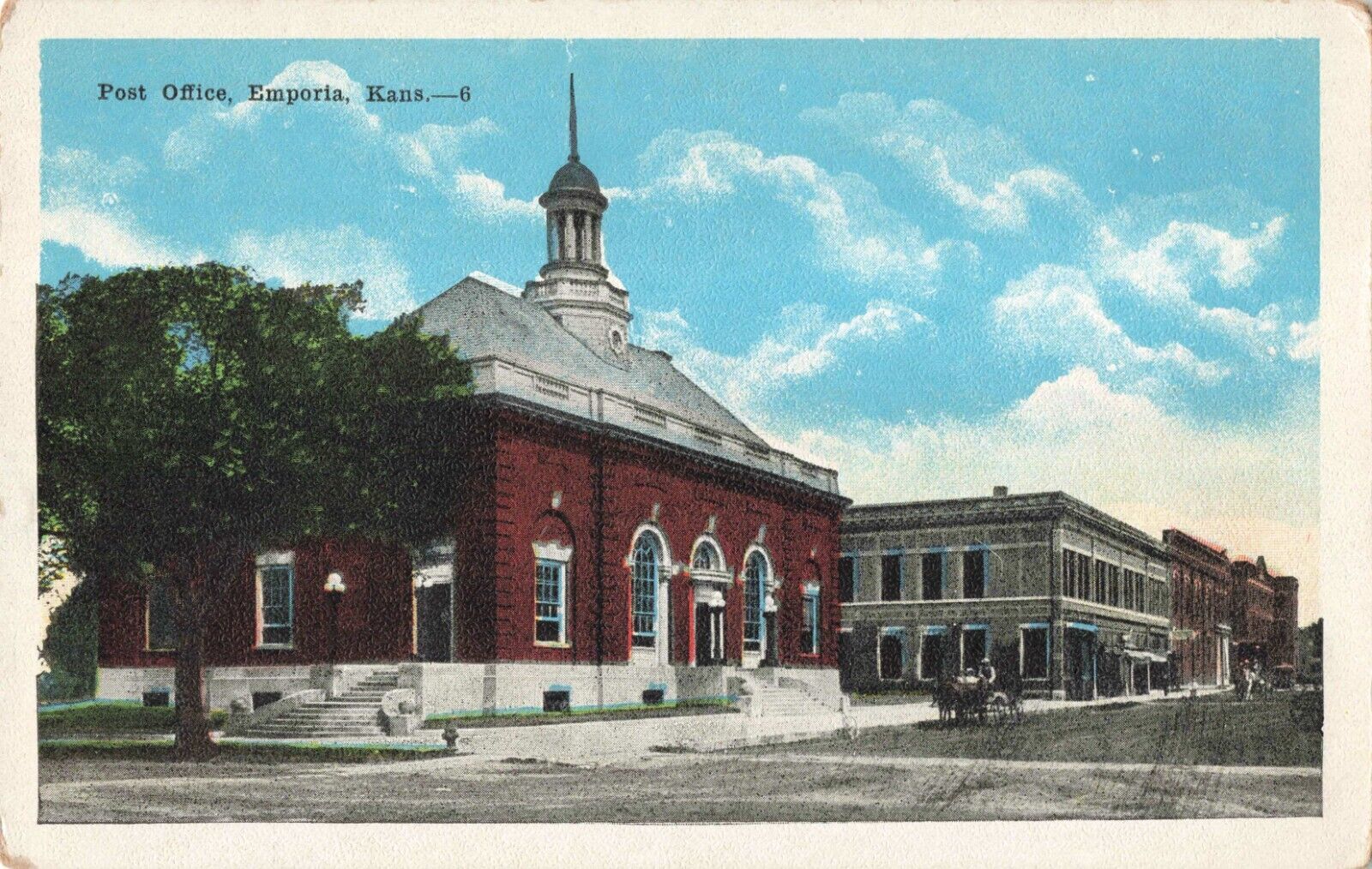 Emporia KS Kansas, Post Office, Horse & Carriage, Vintage Postcard