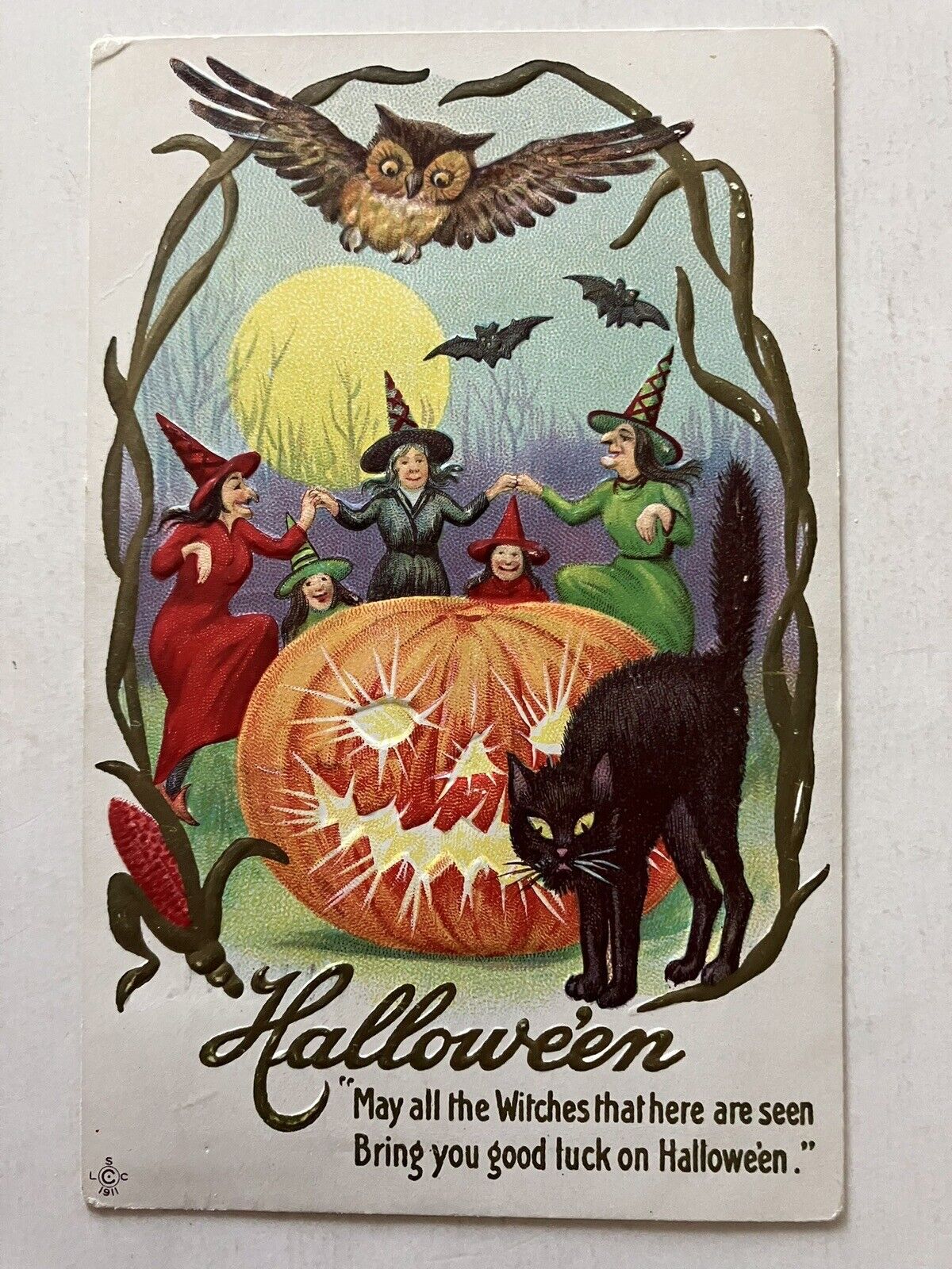 Stecher Halloween 216D, Black CAT, JOL, Owl, Bats, Witches