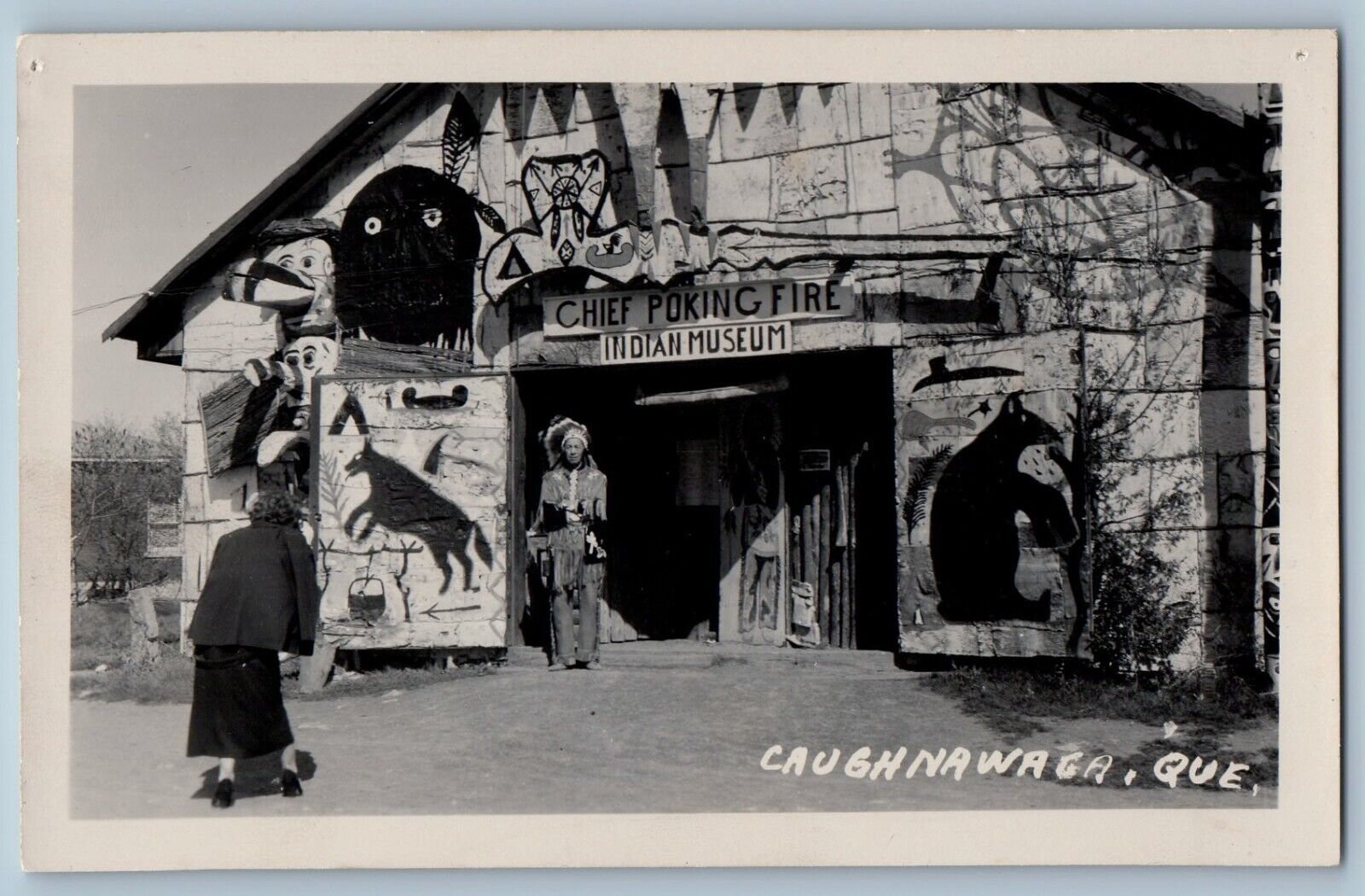 c1940s Chief Poking Fire Museum Caughnawaga Quebec Canada RPPC Photo Postcard
