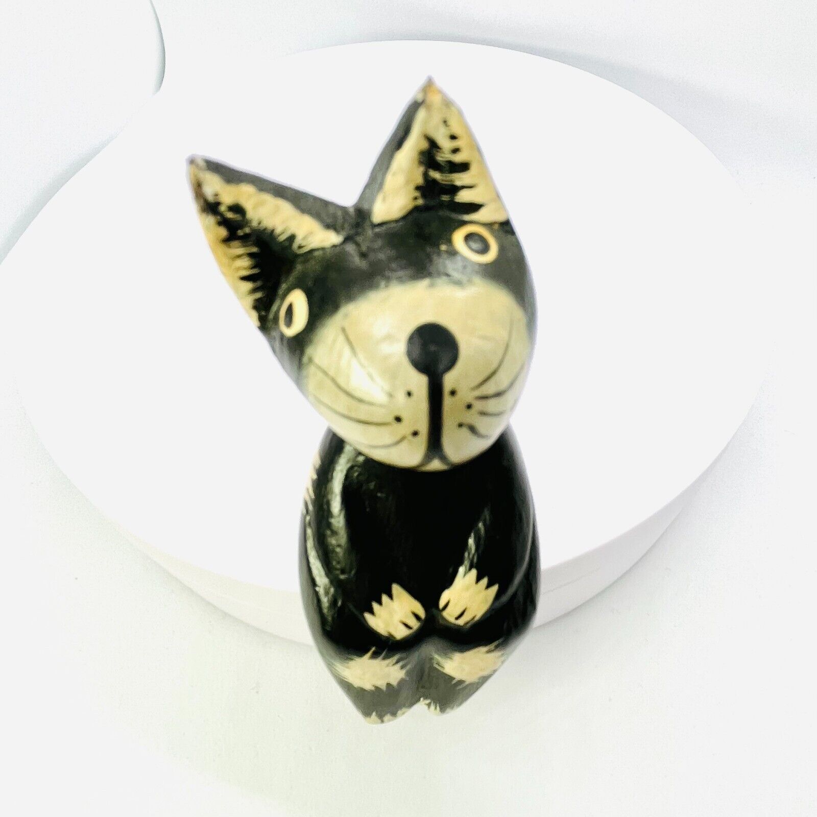 Bali Handmade Wooden Carved Cat Indonesia 1.6in