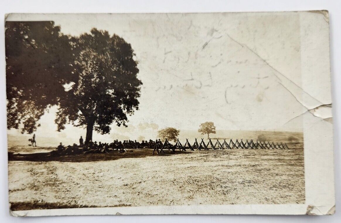 c1900s RPPC 3rd Infantry Missouri National Guard Resting Undr Tree Real Photo PC