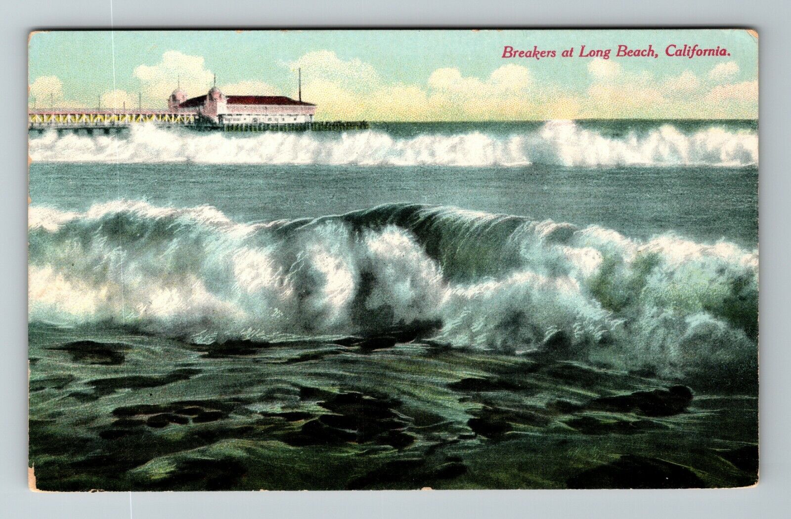 Long Beach CA-California, Breakers, Water Waves, Vintage Postcard