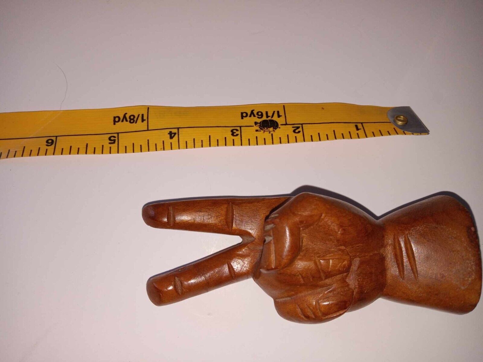 VTG Carved Wood Hand Peace Sign Fingers Hippy 70\'s Groovy Wooden Icon 6\