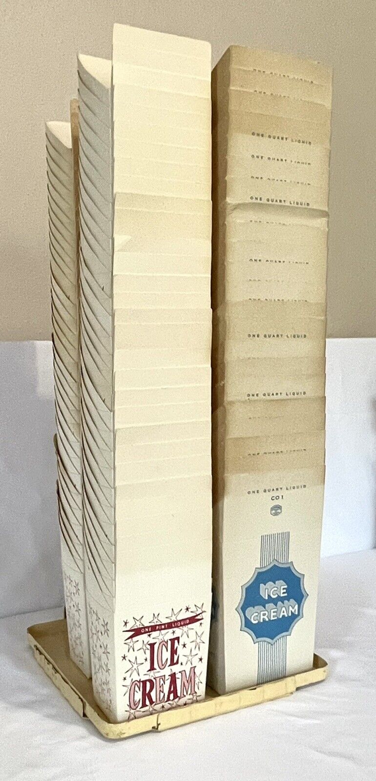 Vtg 1930s Cardboard Ice Cream Boxes (93) w Ice Cream Shop Shelf Cone Dispenser