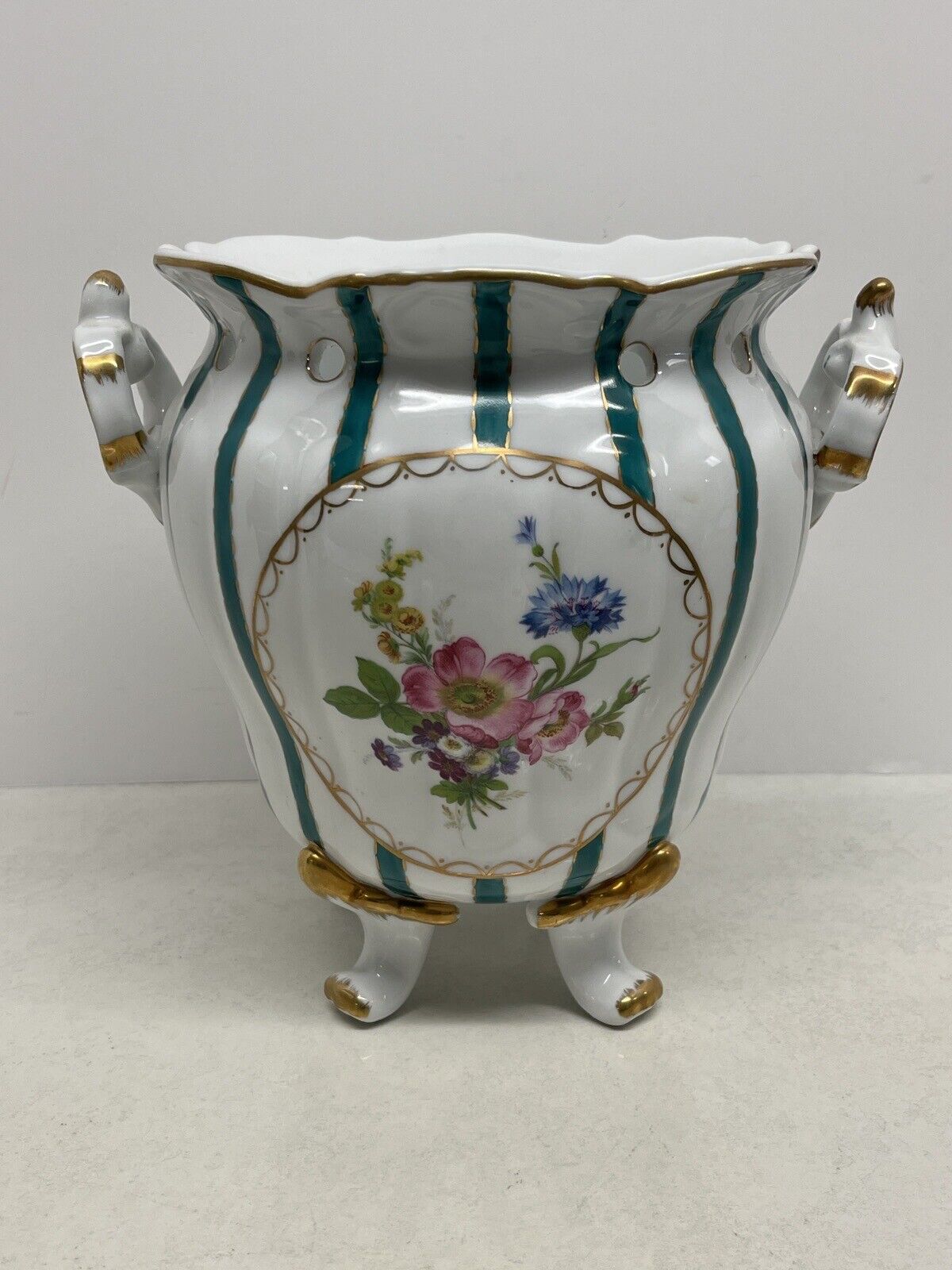 Vintage Royal Europe Porcelain Handled Vase Hand Painted Floral 
