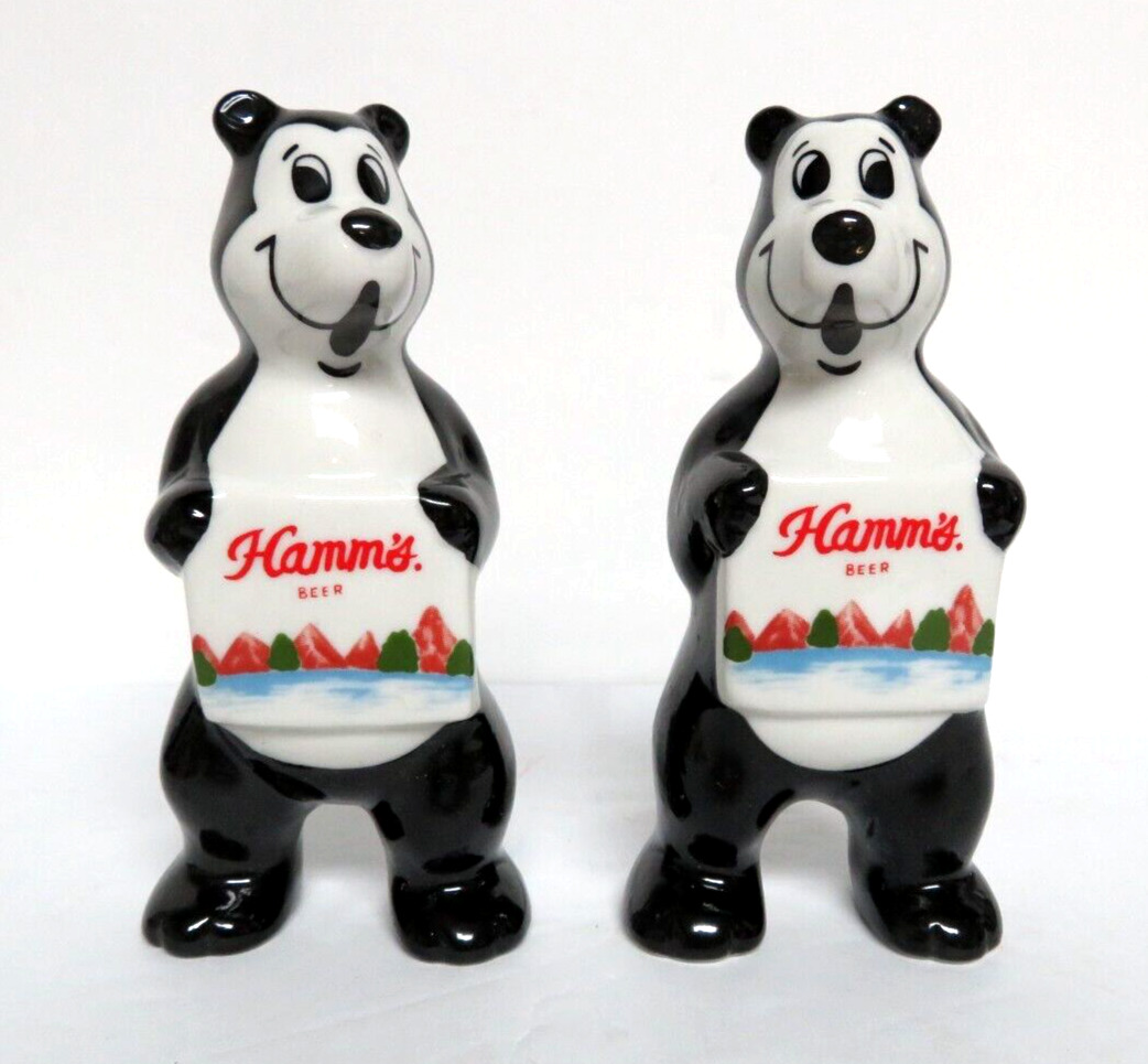 1997 Hamm\'s Beer Bears Holding Hamm\'s Label salt & pepper shaker set