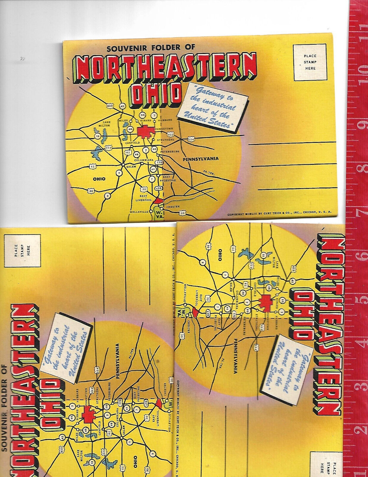 3 Vintage linen Post cd. souvenir folders Northeastern Ohio 2 scenes Craig Beach
