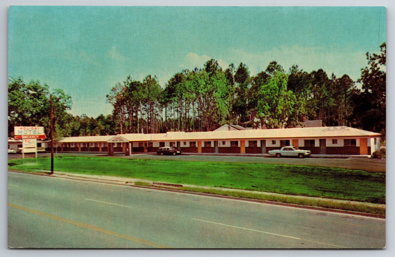Vintage Postcard FL Branson Holiday Motel Restaurant Roadside Old Cars ~5011