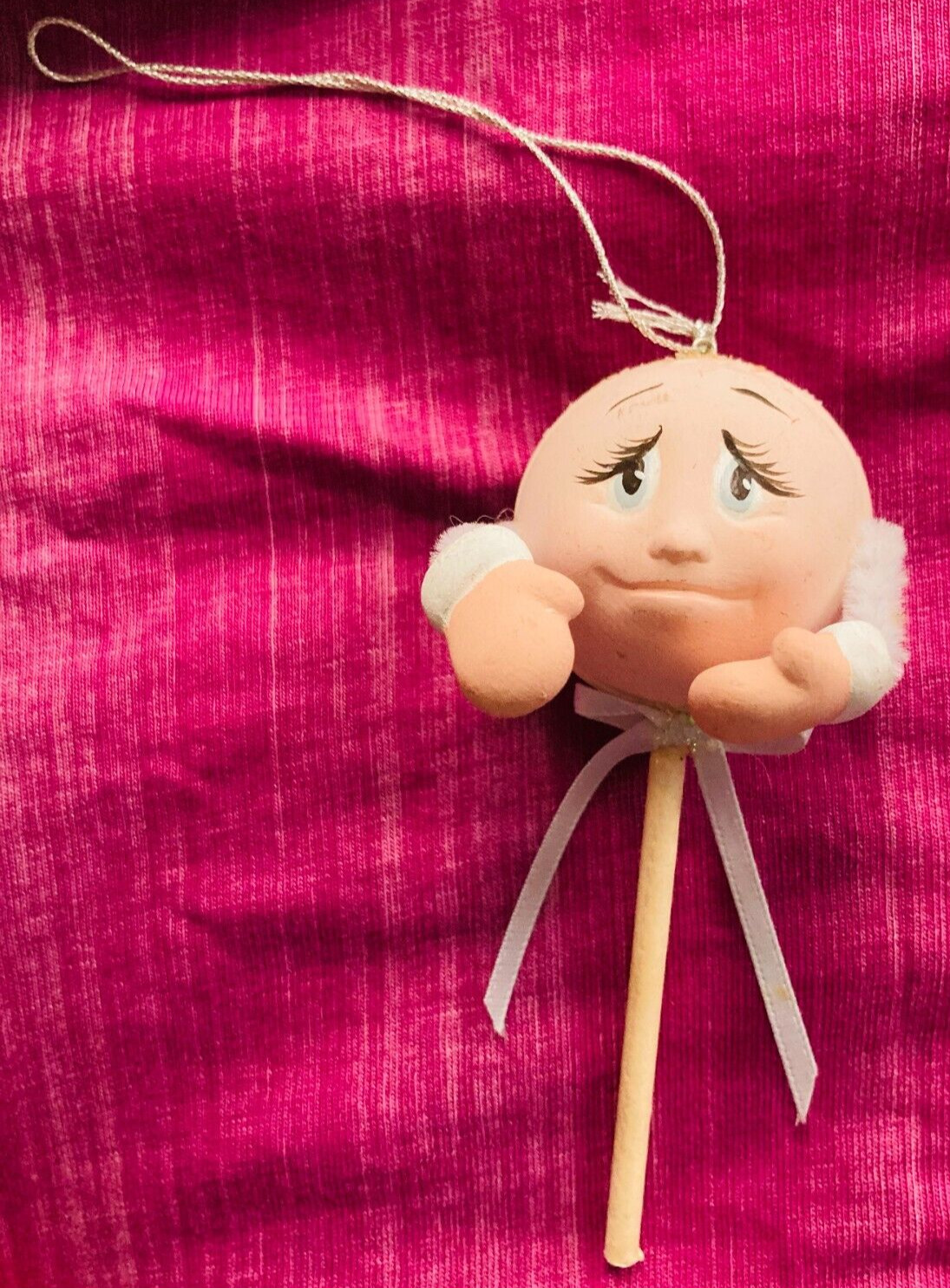 1993 ~ Sad-Faced Baby Lollipop Xmas Ornament ~ Vintage ~ One of a Kind ~ Ceramic
