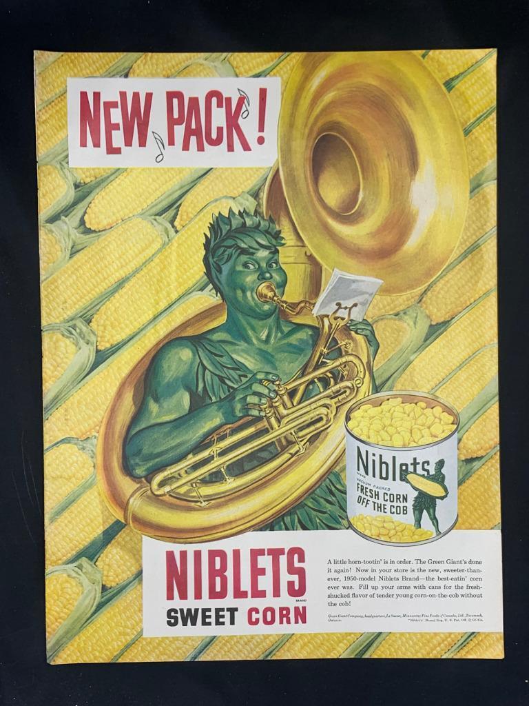 Magazine Ad* - 1950 - NIBLETS Sweet Corn - Green Giant with Tuba
