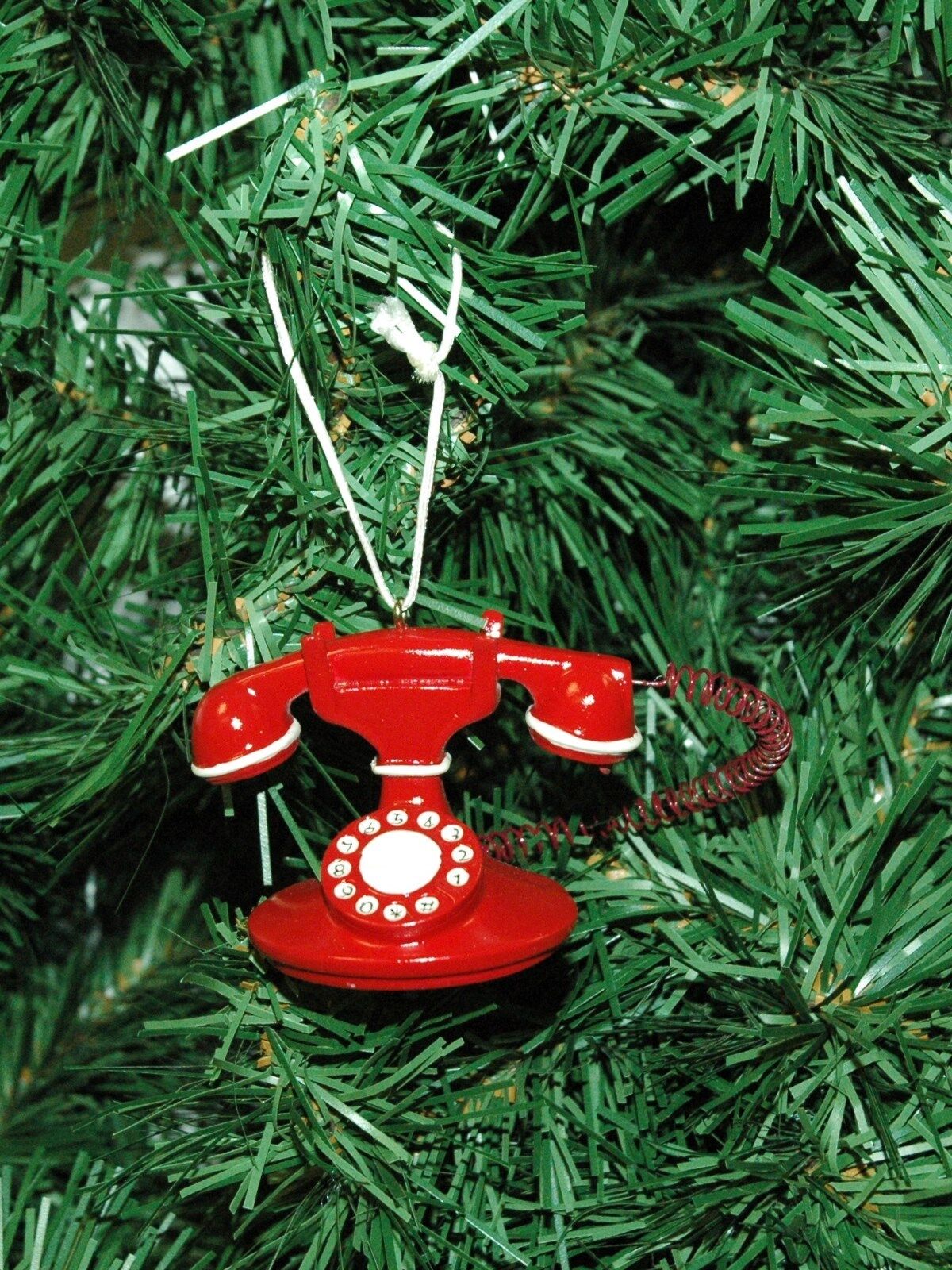 Vintage, Antique Looking Red Telephone, Phone Christmas Ornament