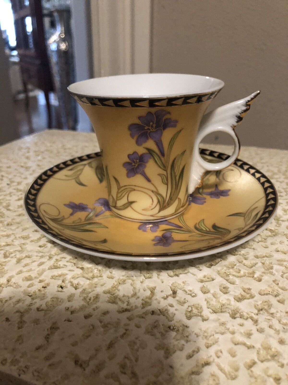 Imperial Italian Design by Antonio Cup & Saucer set Gorgeous Yellow/Purple/Gold