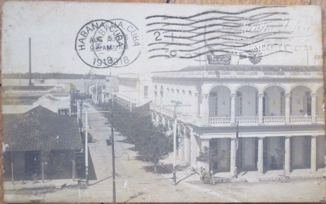 Caibarien, Villa Clara, Cuba 1918 AZO Realphoto Postcard: Downtown View