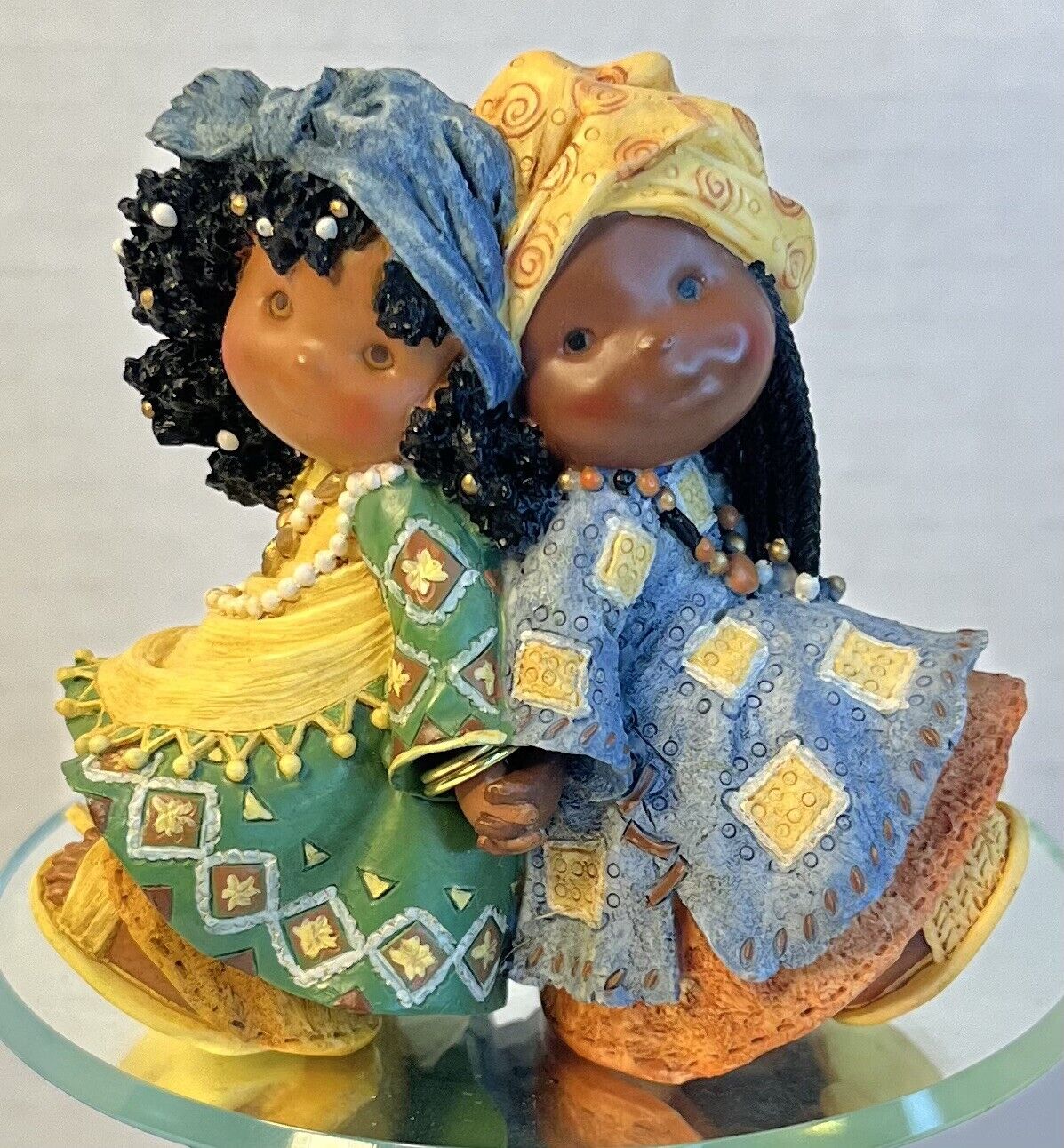 Enesco Friends and Brothers 2 Girl Friends African American Figurine 1990\'s