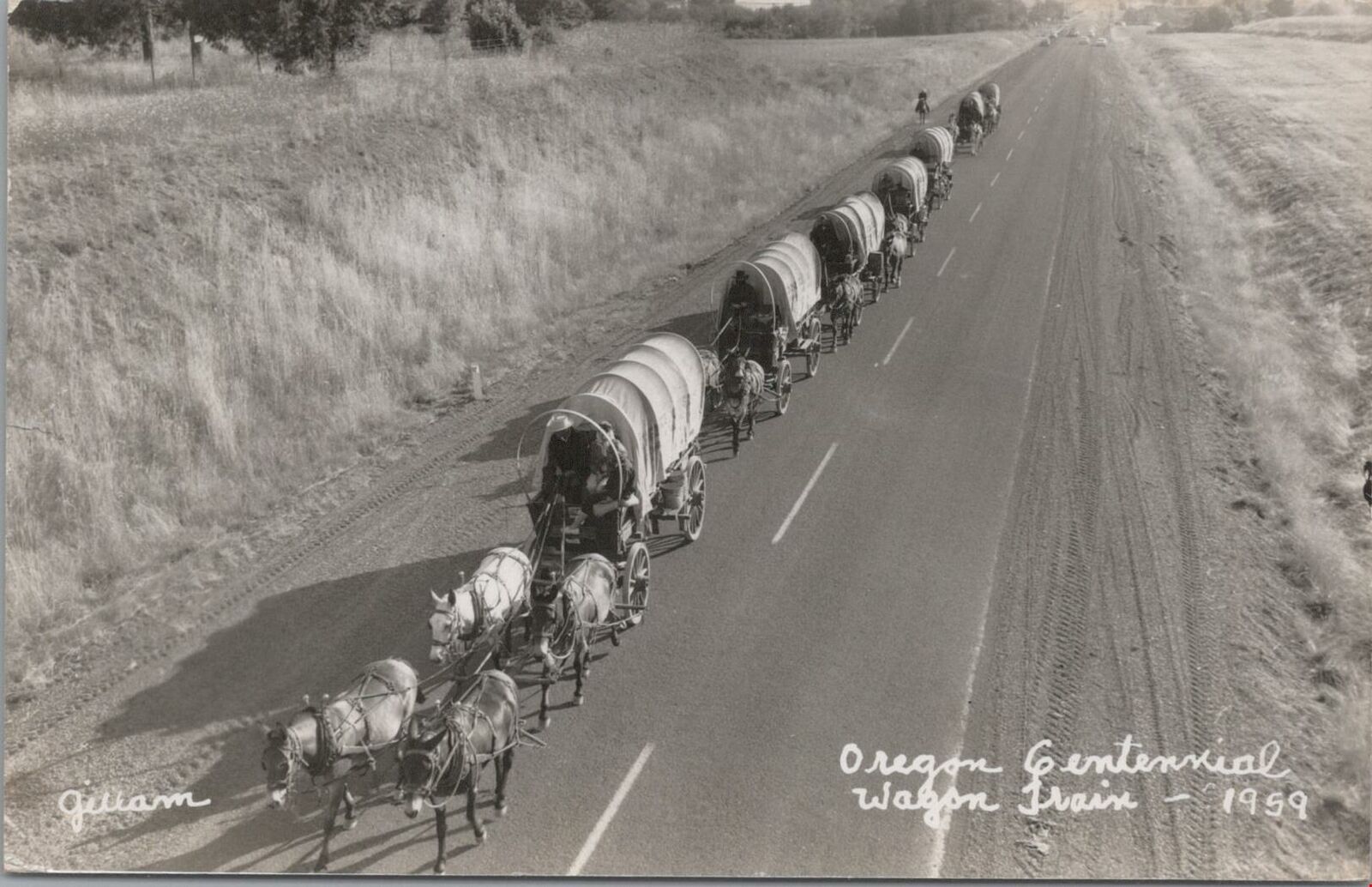 RPPC Postcard Oregon Centennial Wagon Trail 1959 Gillam 