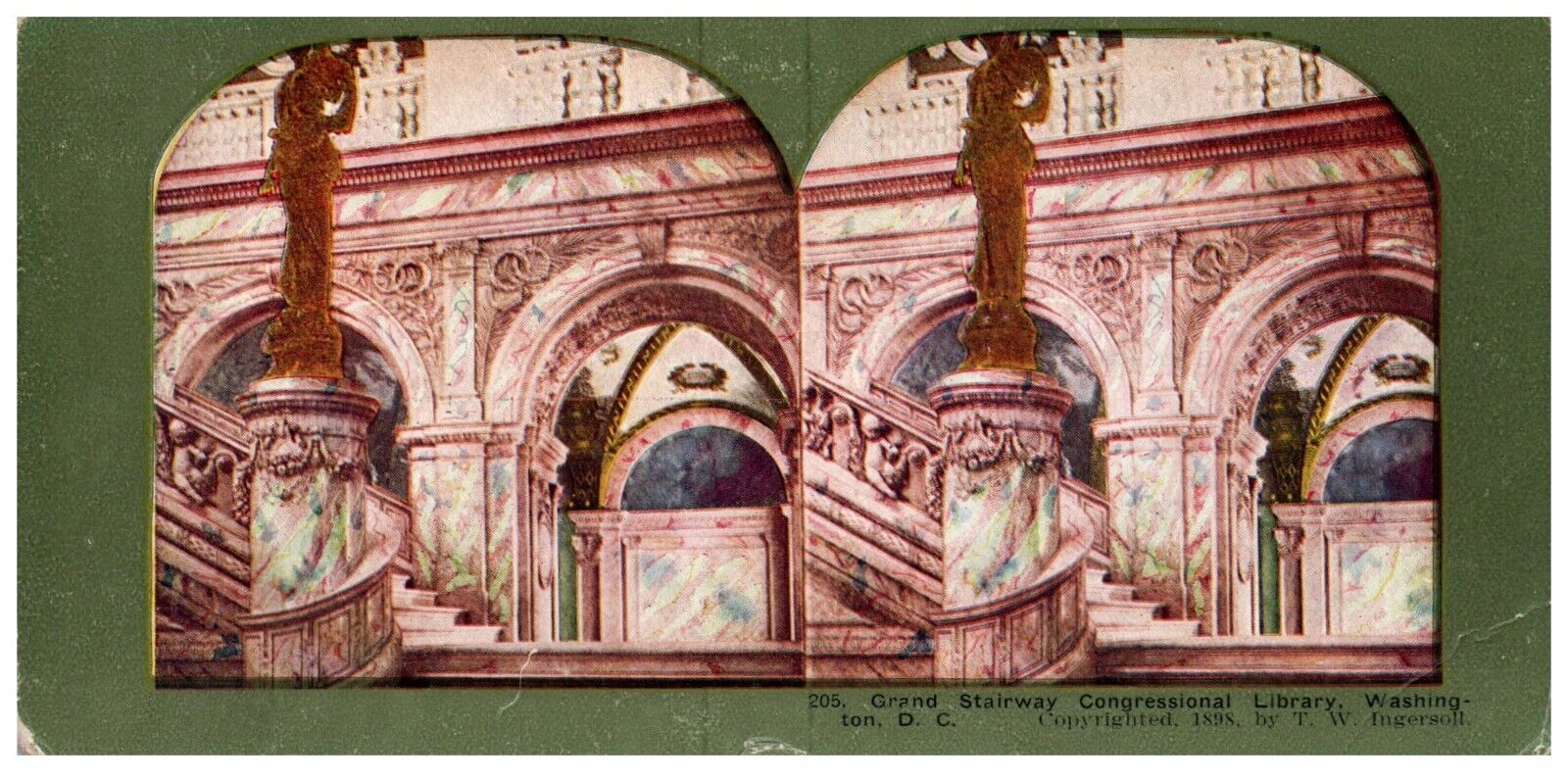 STEREOSCOPE GRAND STAIRCASE CONGRESSIONAL LIBRARY INGERSOLL 1898 CARD 205