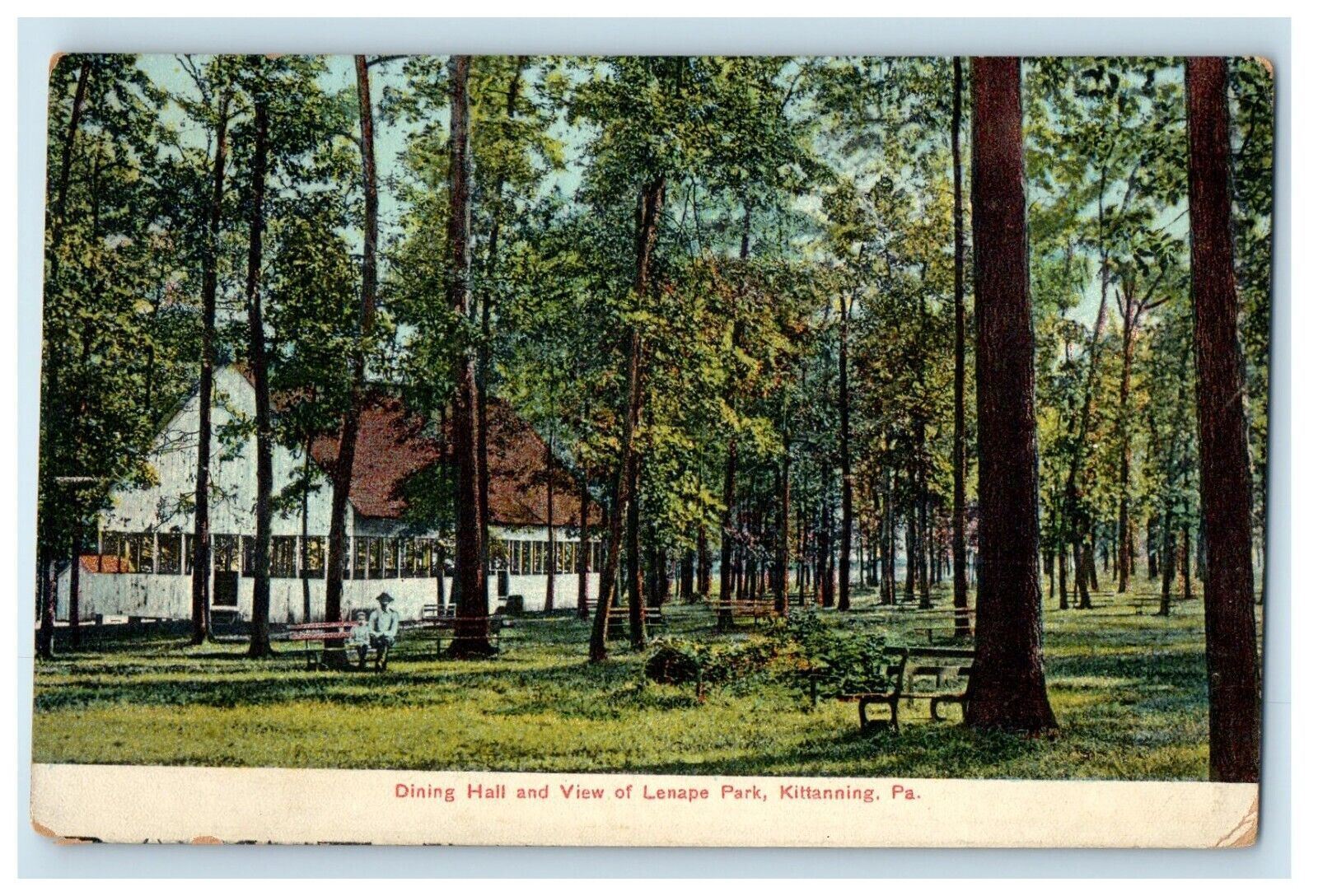1909 Dining Hall View Lenape Park Kittanning PA, Father And Son Scene Postcard