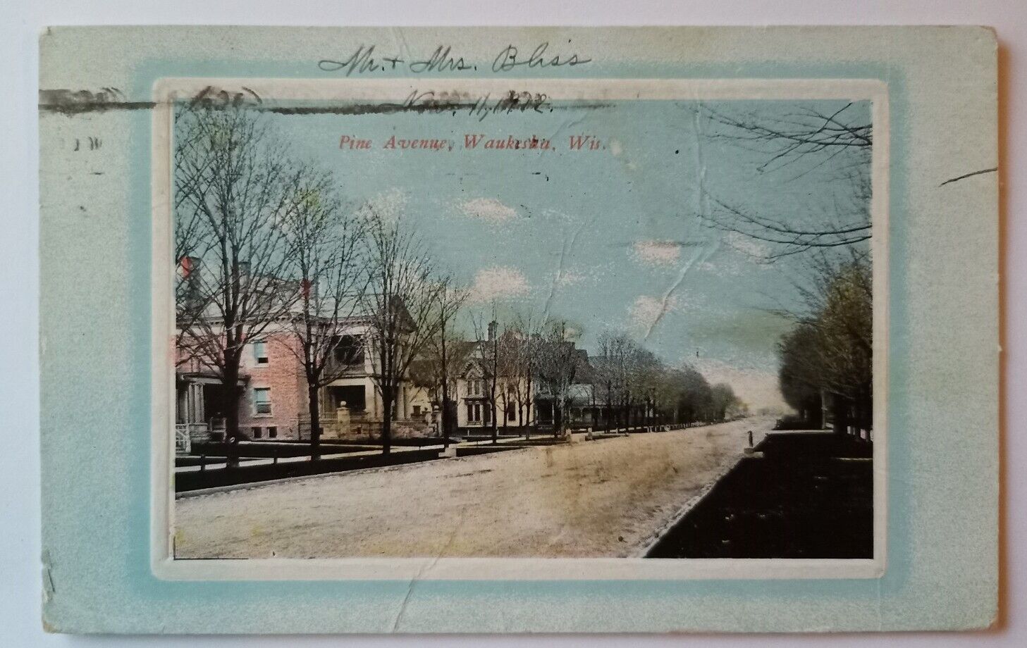 Antique Postcard 1912 Pine Avenue Citi Street View Houses Waukesha Wisconsin 