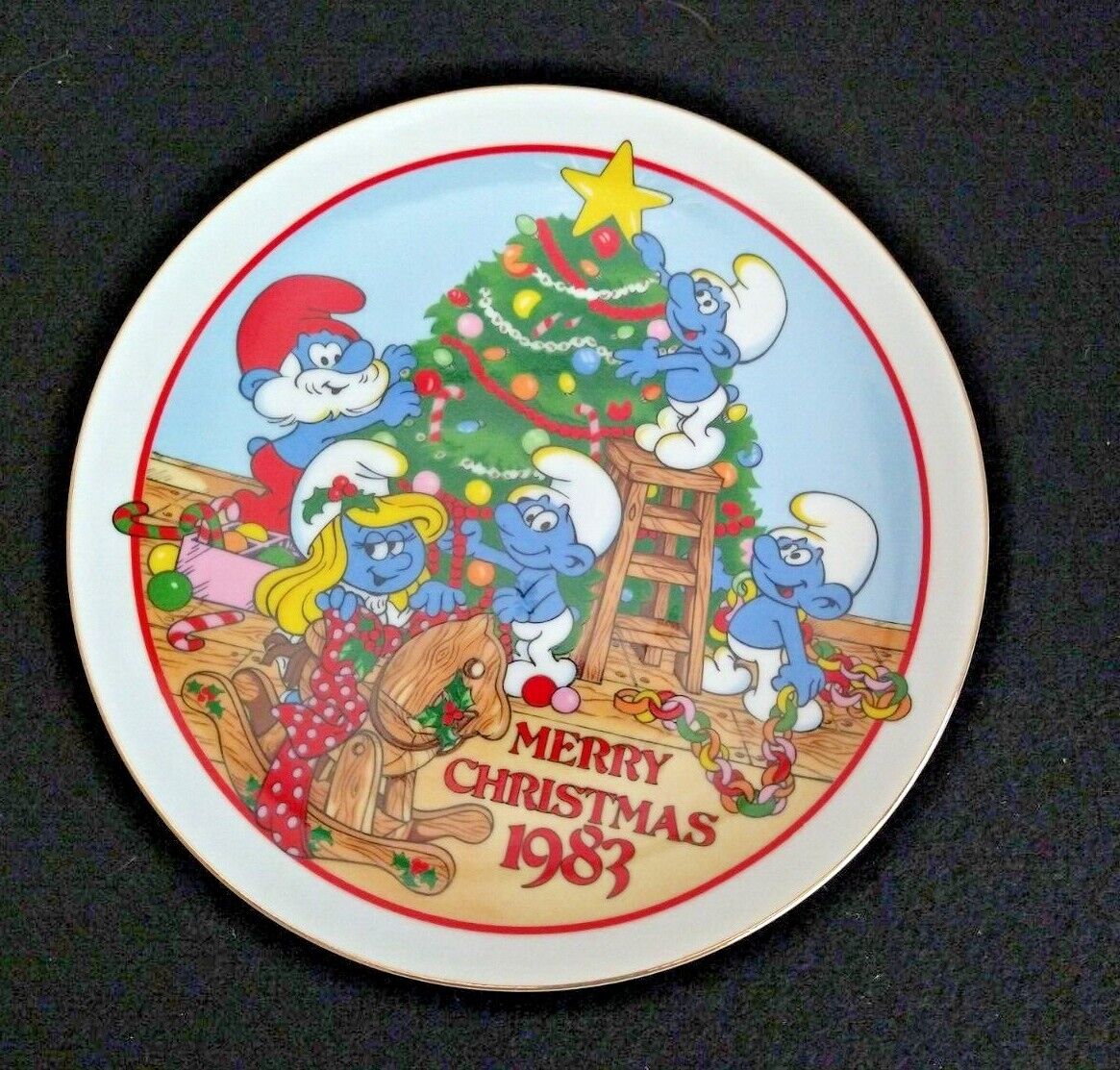 1983 Smurfs Merry Christmas plate 7” Wallace Berrie Numbered 