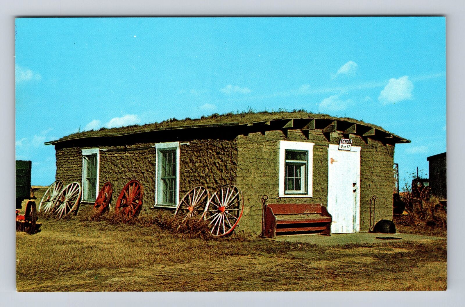 Colby KS-Kansas, Sod School House, Antique Vintage Souvenir Postcard