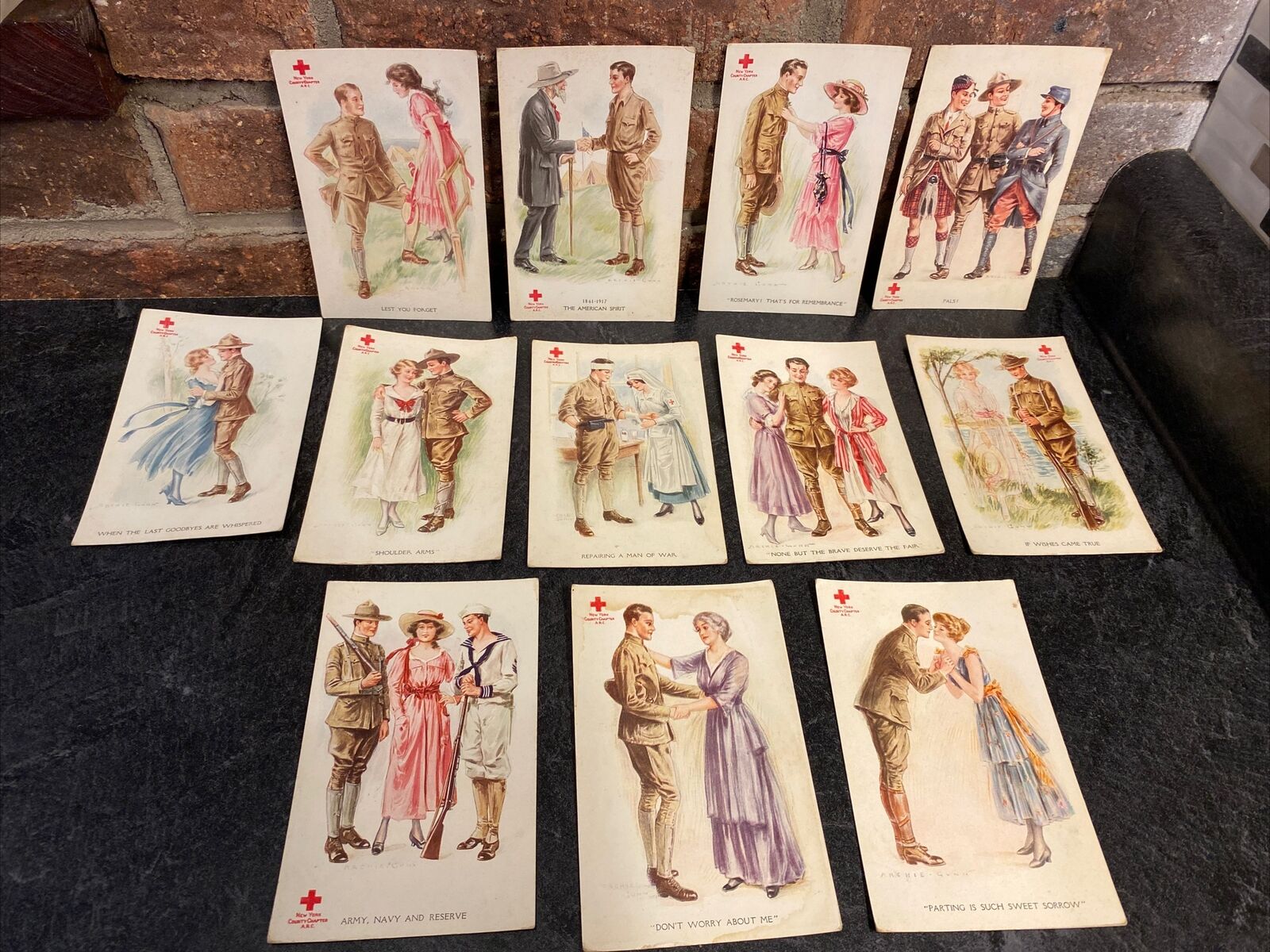 Wow Lot Of 12 Antique World War 1 American Red Cross Post Cards- See Pics