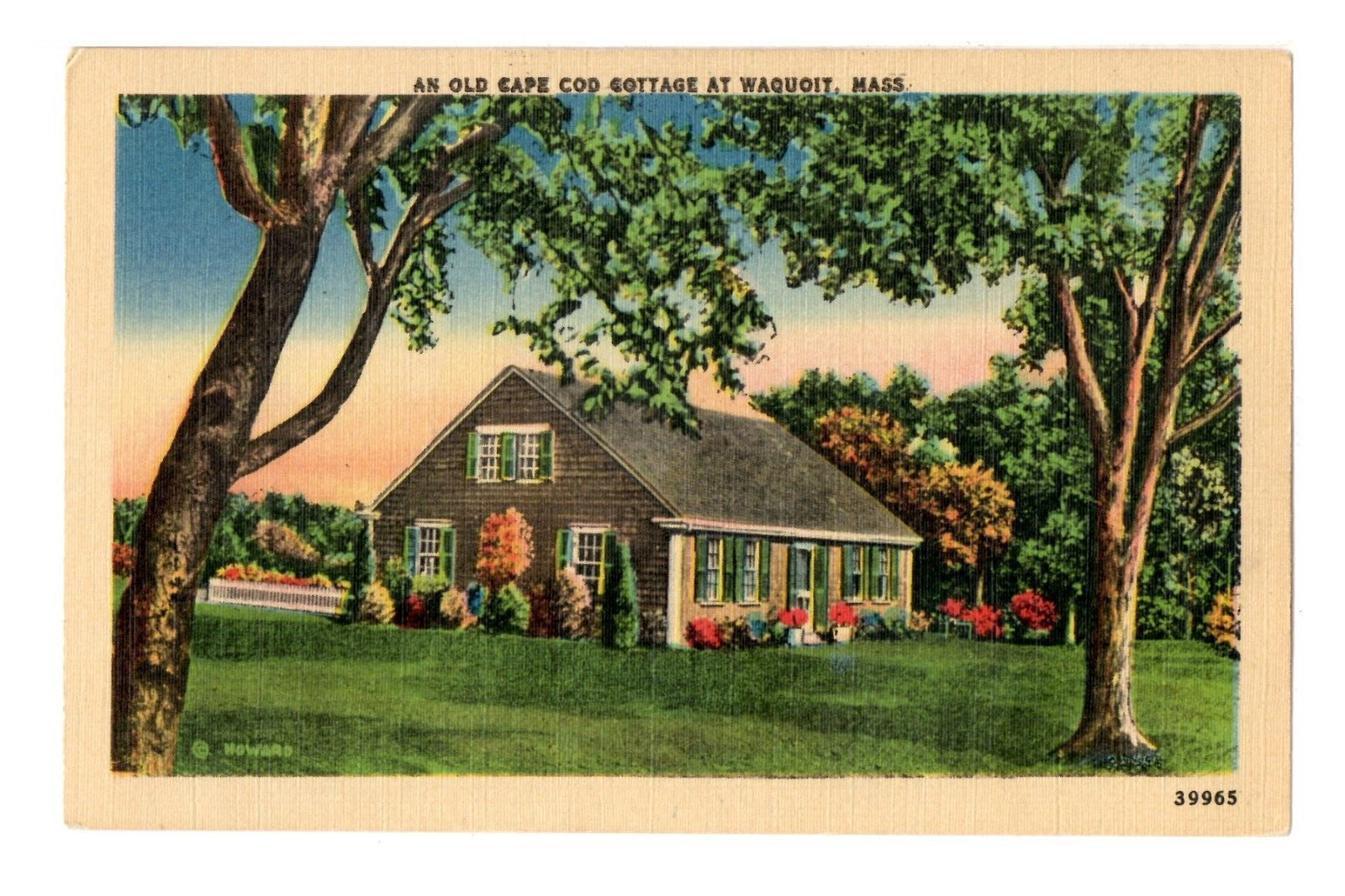 Postcard Old Cape Cod Cottage at Waquoit Massachusetts