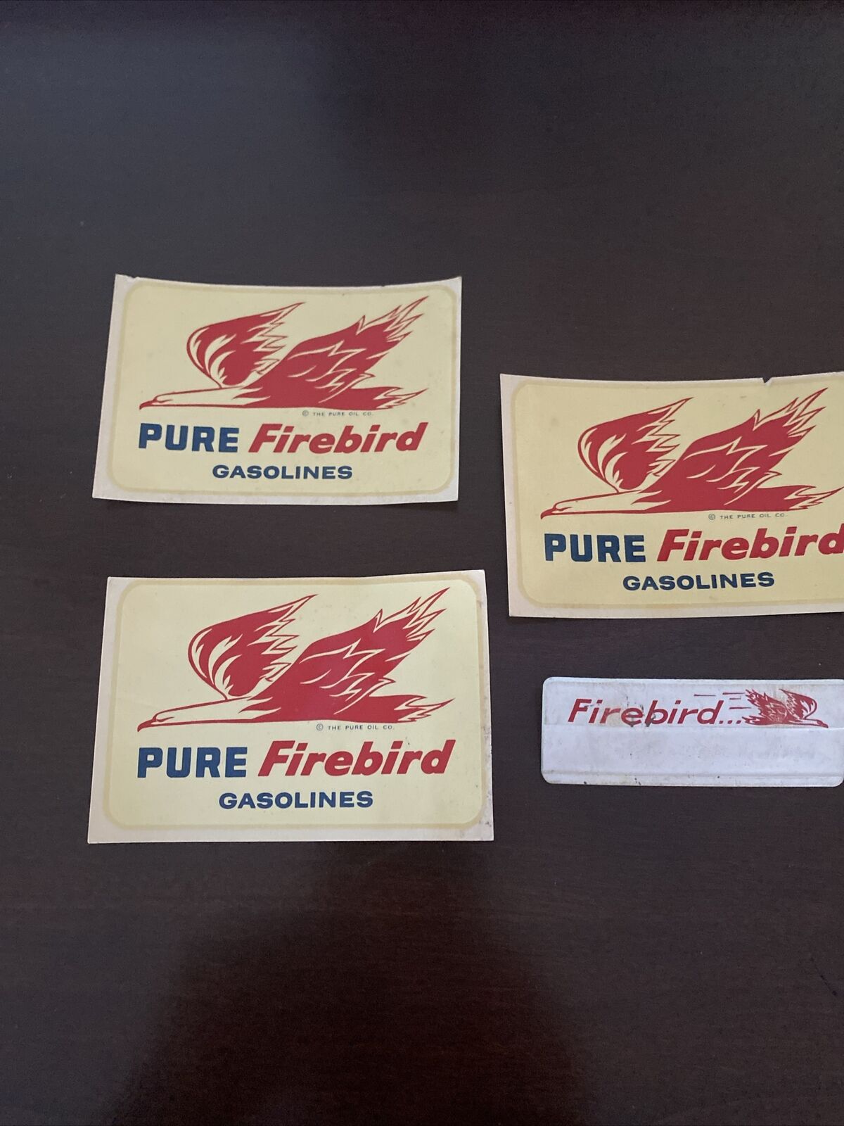 3 Pure  Firebird Gas Stickers And Firebird Name tag 