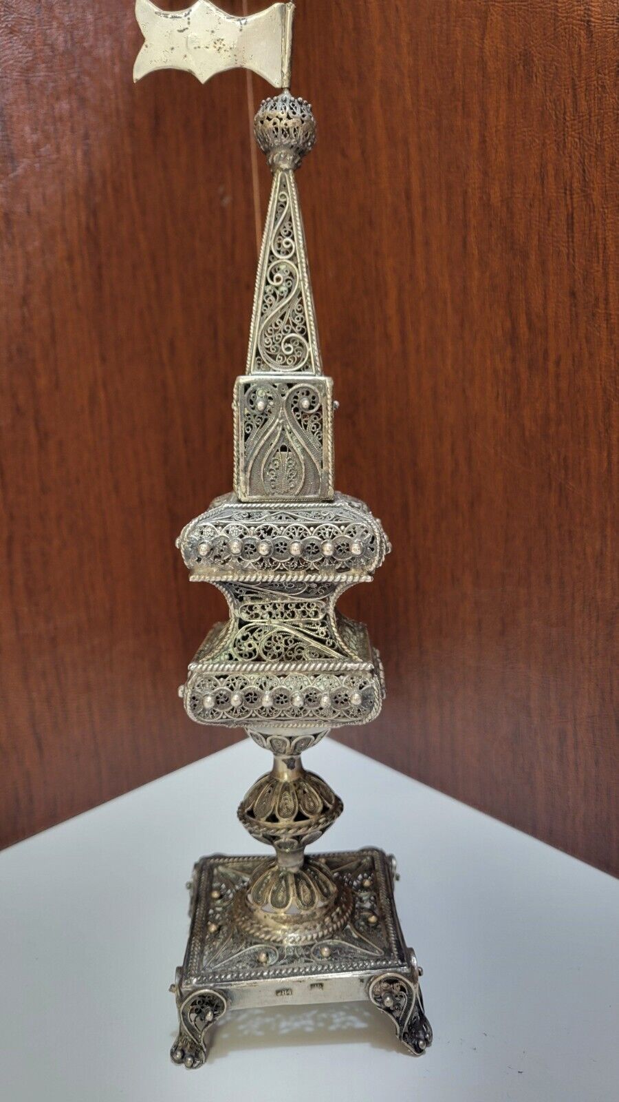 FILIGREE STERLING SILVER JUDAICA LARGE BESOMIM / SPICE TOWER  1865