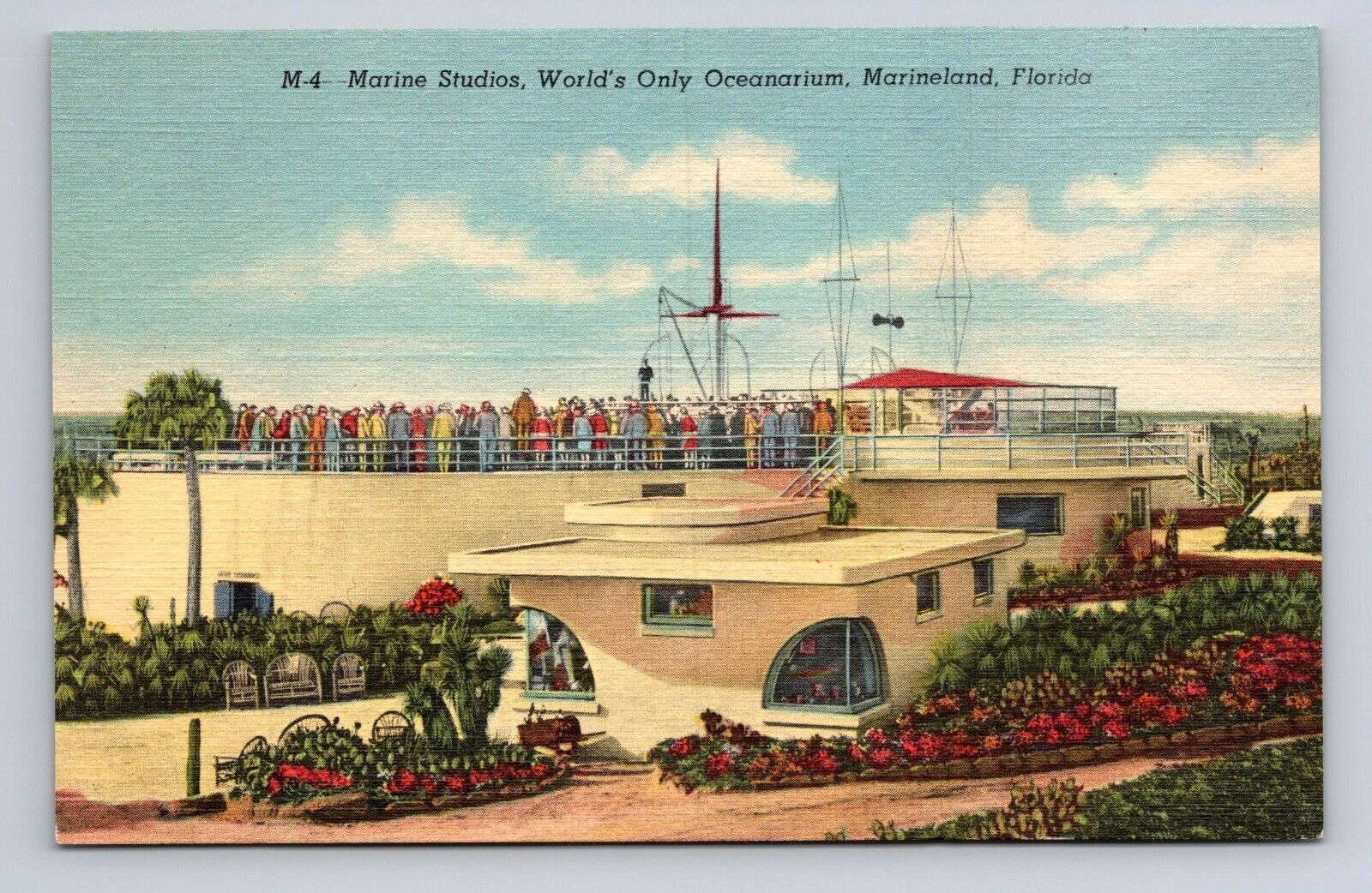 M4 Marine Studios Worlds Only Oceanarium Marineland Florida Linen Postcard